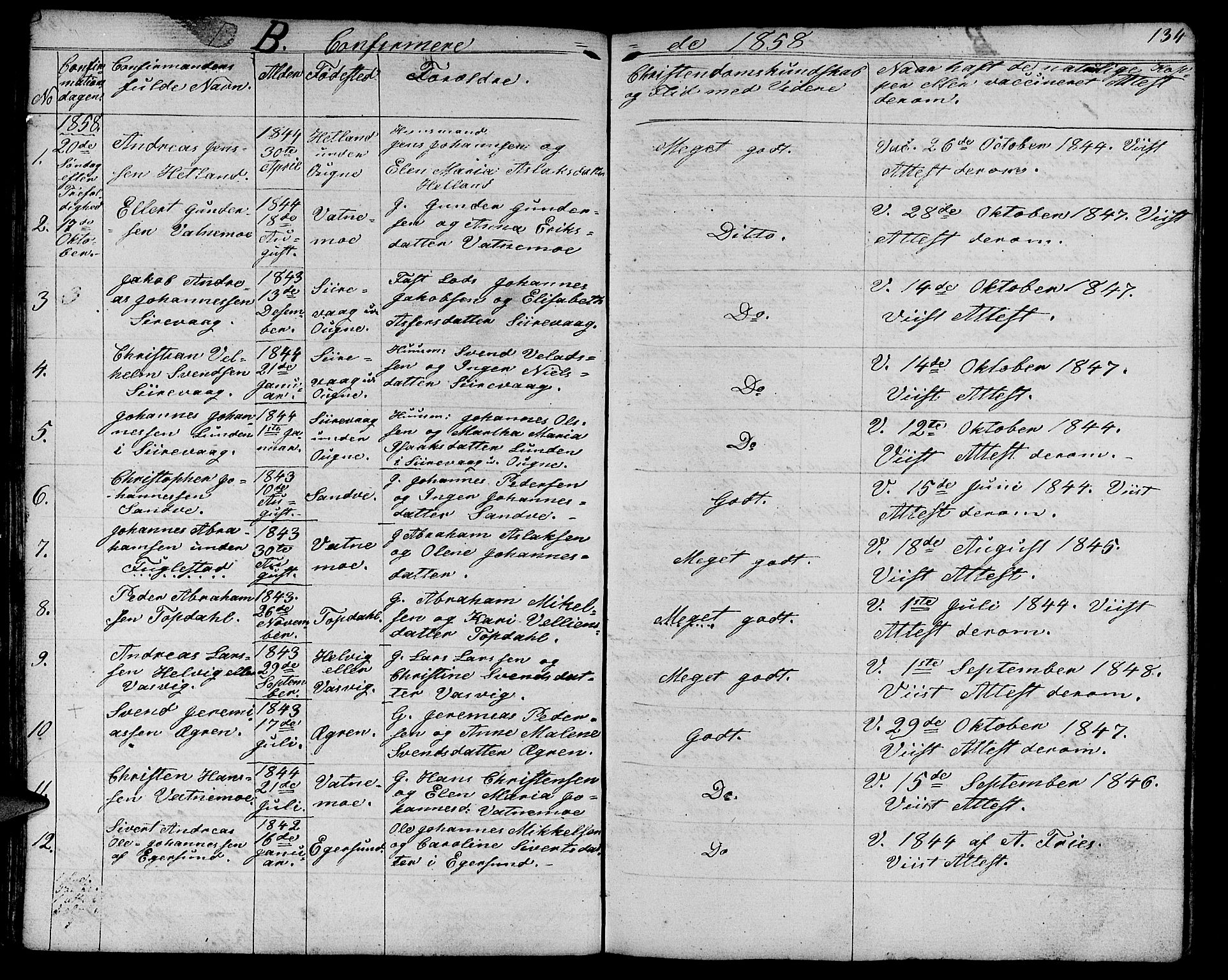 Eigersund sokneprestkontor, SAST/A-101807/S09/L0003: Parish register (copy) no. B 3, 1846-1875, p. 134