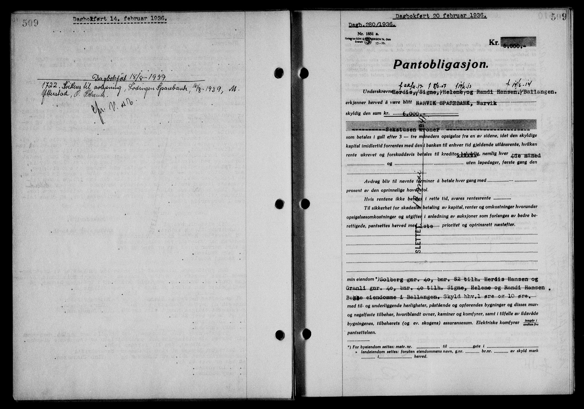 Steigen og Ofoten sorenskriveri, SAT/A-0030/1/2/2C/L0026: Mortgage book no. 30, 1935-1936, Deed date: 20.02.1936