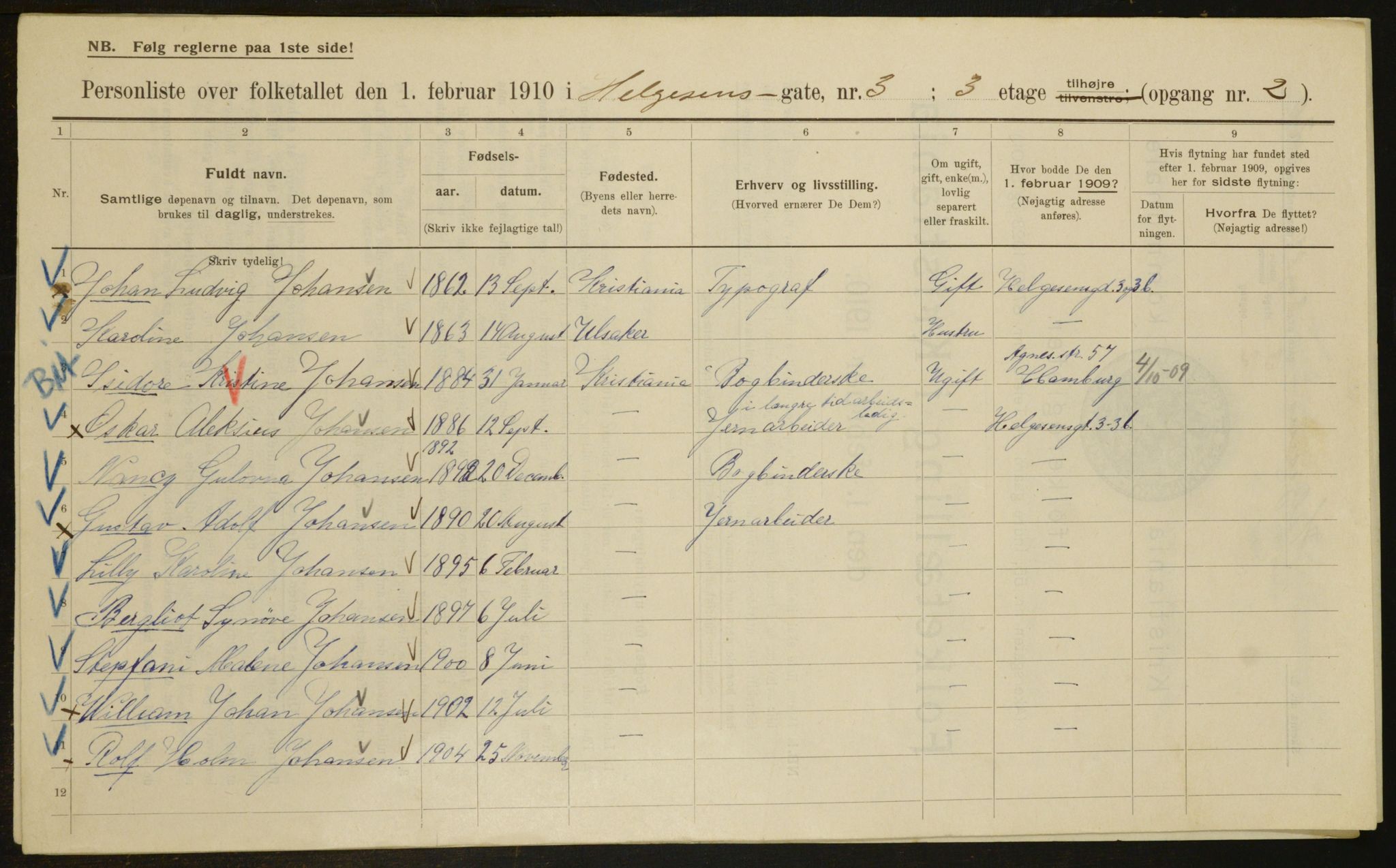 OBA, Municipal Census 1910 for Kristiania, 1910, p. 36277