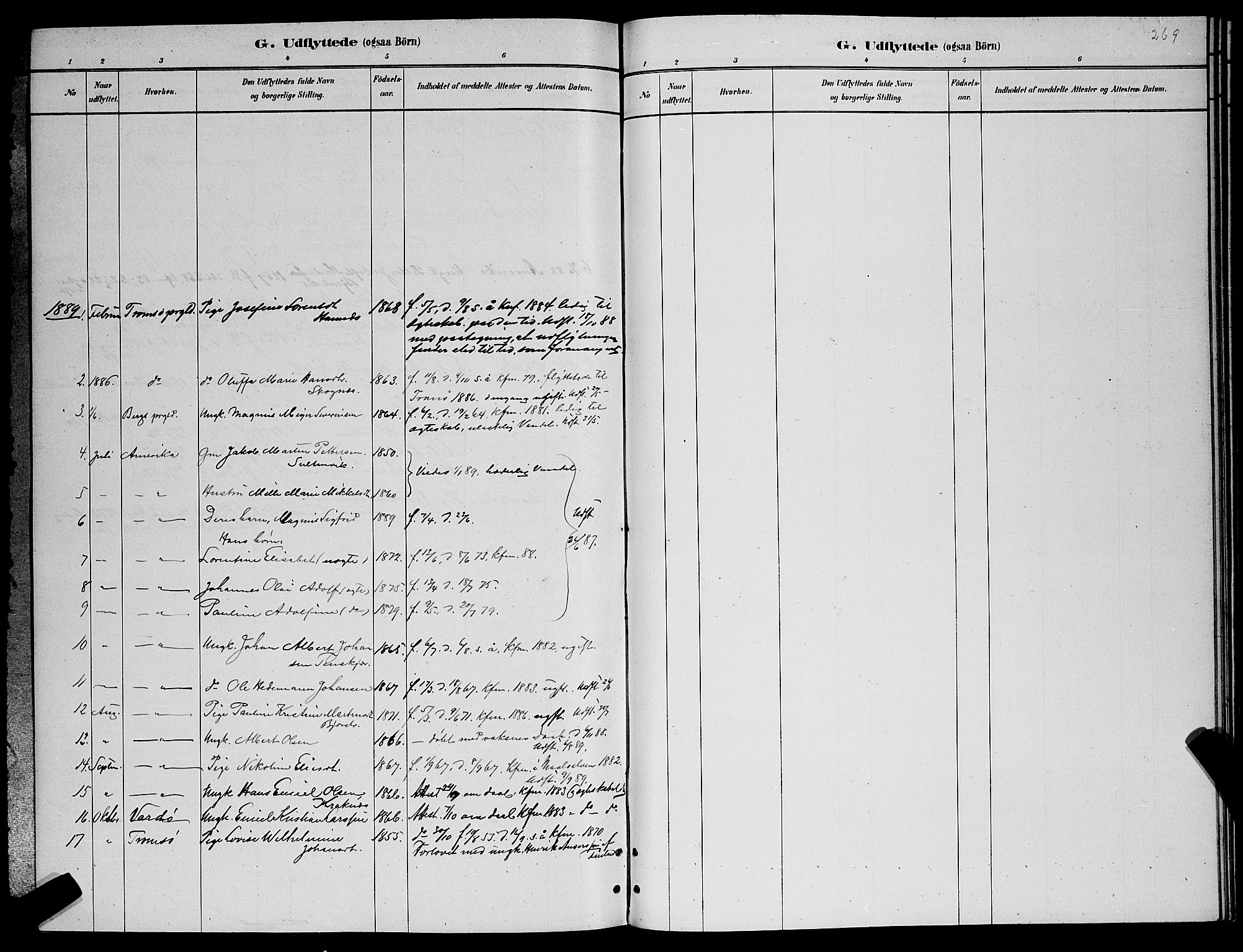 Lenvik sokneprestembete, AV/SATØ-S-1310/H/Ha/Hab/L0006klokker: Parish register (copy) no. 6, 1881-1889, p. 269