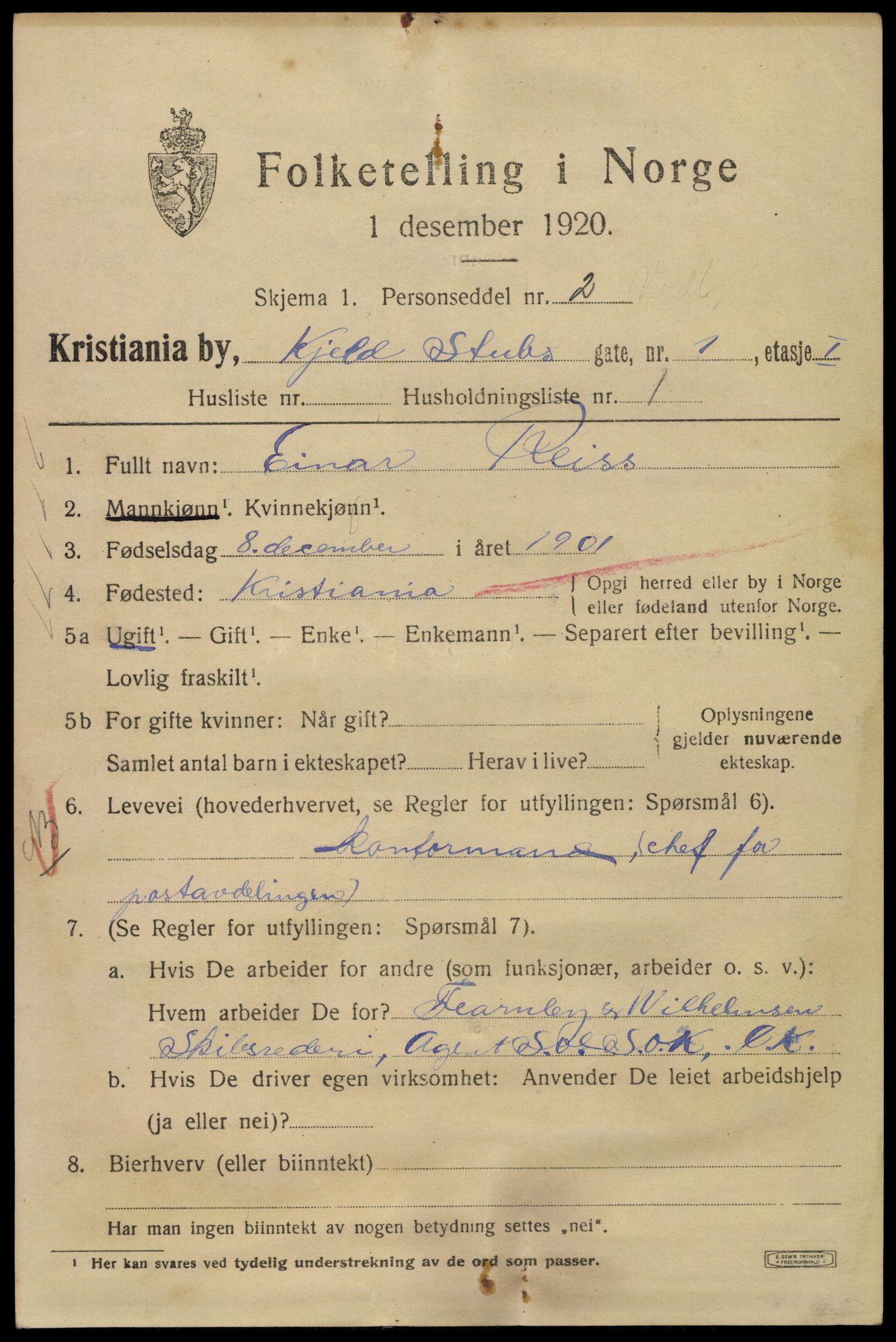 SAO, 1920 census for Kristiania, 1920, p. 340331