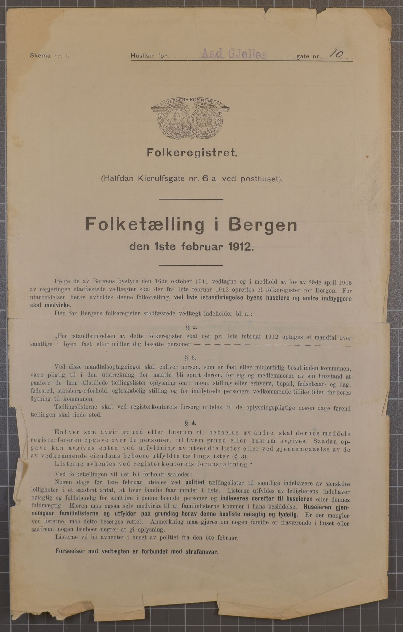 SAB, Municipal Census 1912 for Bergen, 1912, p. 5