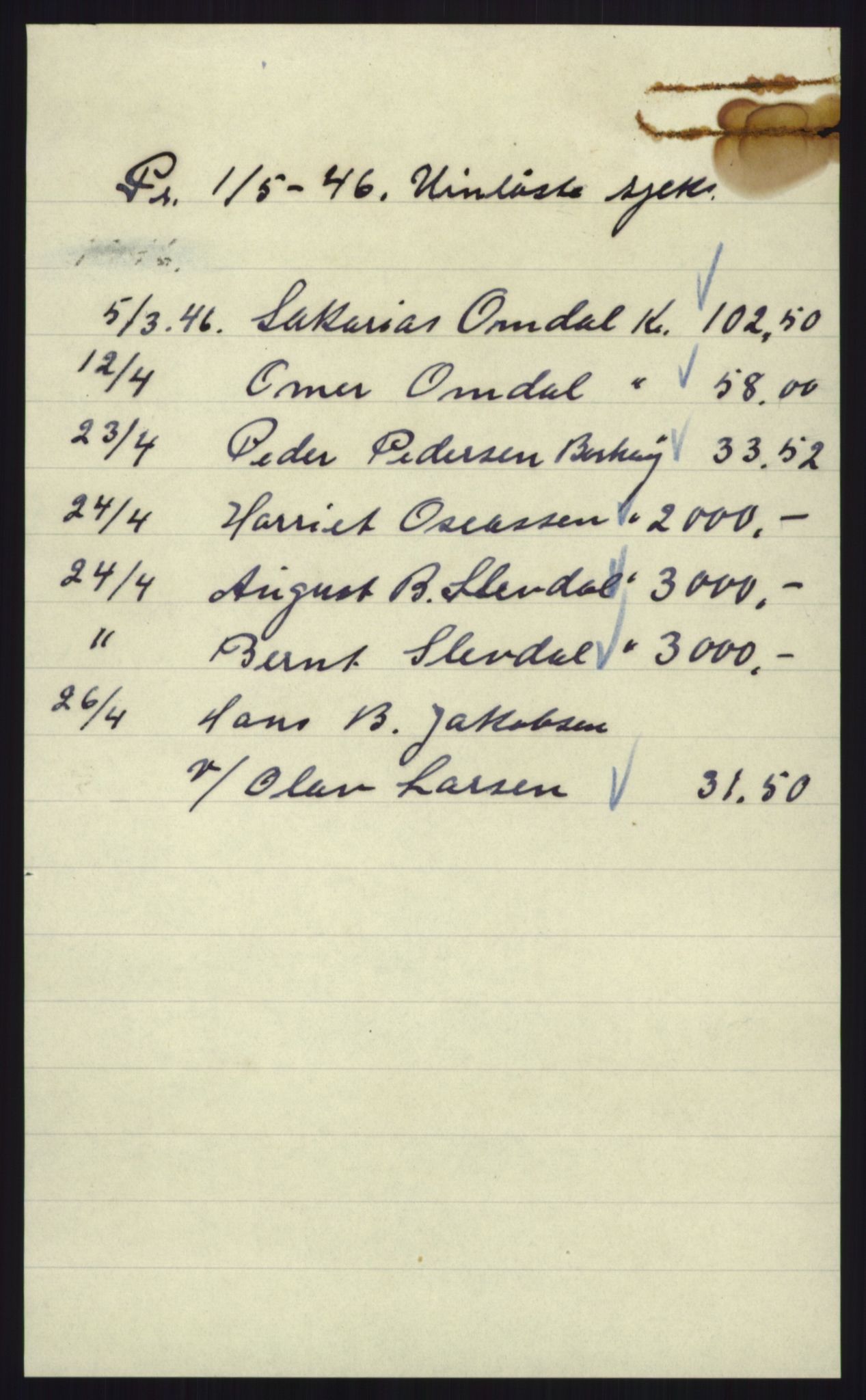 Forsvarsdepartementet, 10. kontor / Oppgjørskontoret, AV/RA-RAFA-1225/D/Db/L0180: Lista oppgjørskontor, 1942-1952, p. 2093