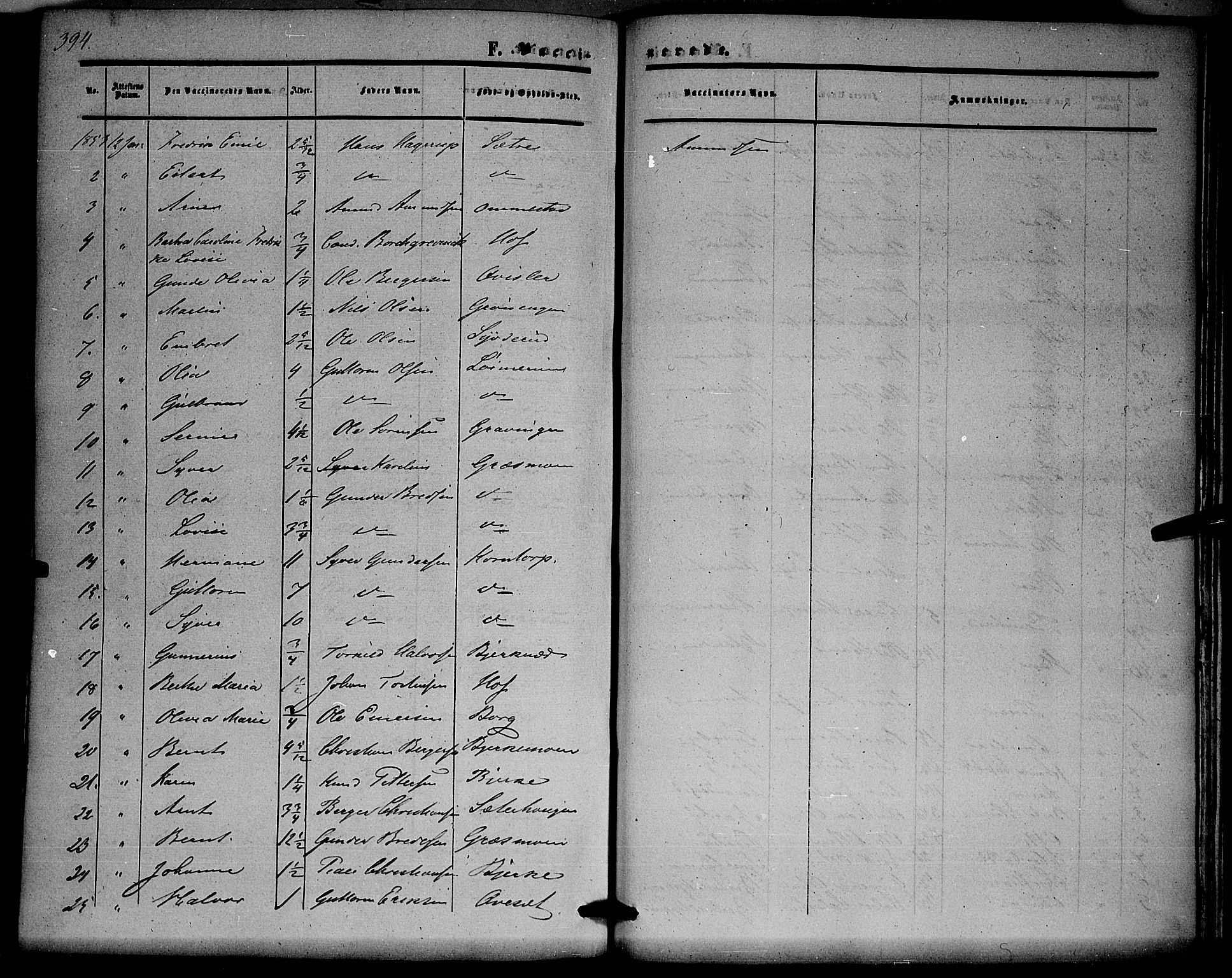 Hof prestekontor, SAH/PREST-038/H/Ha/Haa/L0008: Parish register (official) no. 8, 1849-1861, p. 394