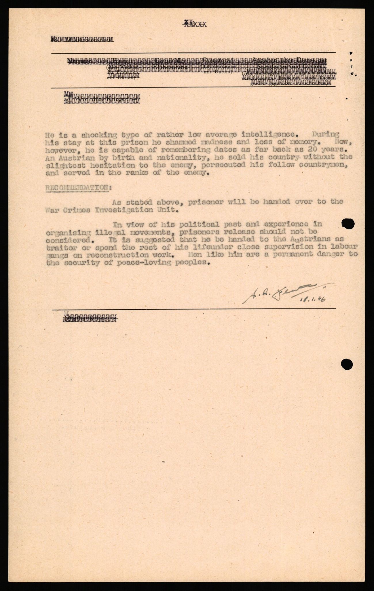 Forsvaret, Forsvarets overkommando II, RA/RAFA-3915/D/Db/L0038: CI Questionaires. Tyske okkupasjonsstyrker i Norge. Østerrikere., 1945-1946, p. 225