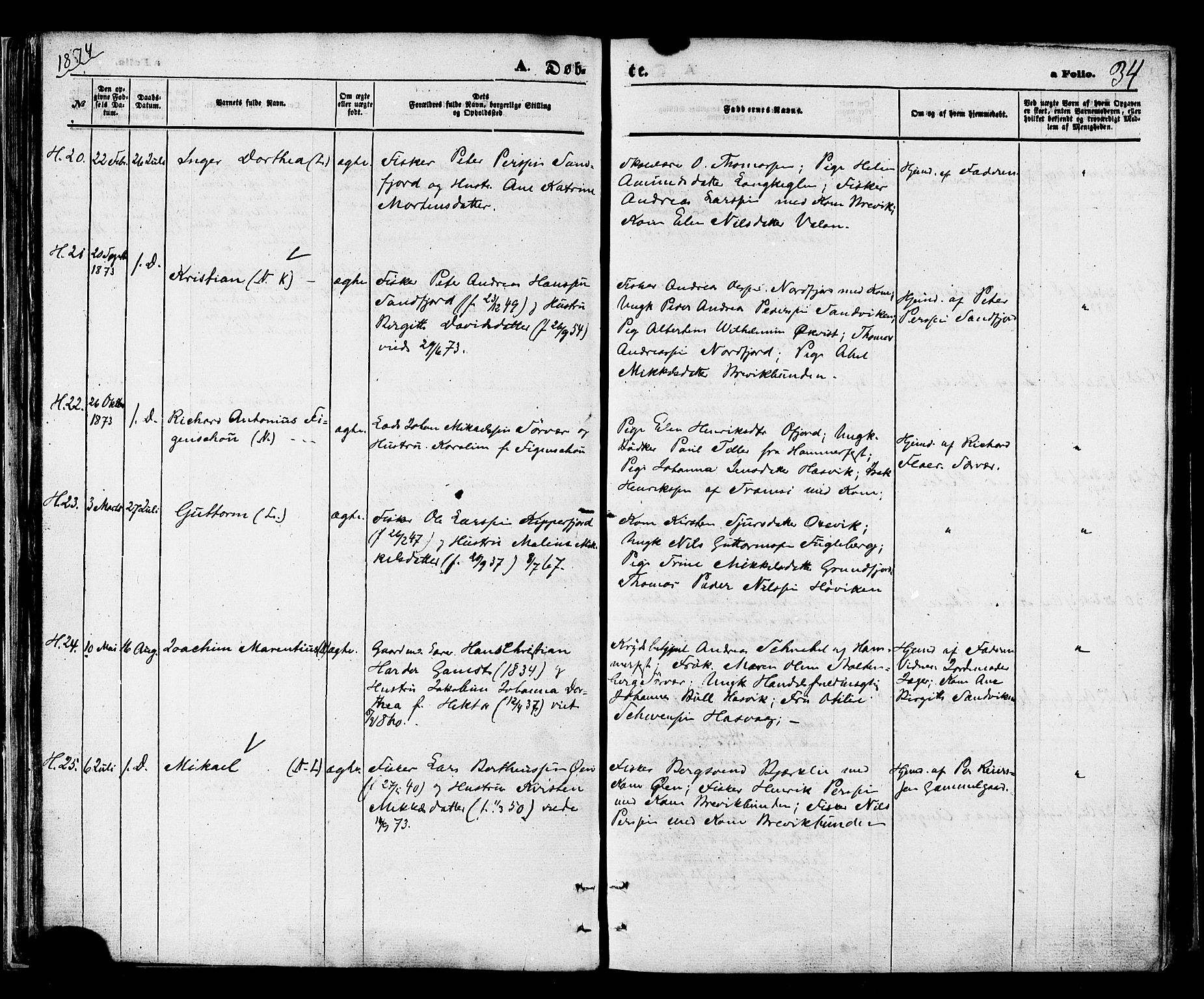 Loppa sokneprestkontor, AV/SATØ-S-1339/H/Ha/L0005kirke: Parish register (official) no. 5, 1869-1878, p. 34