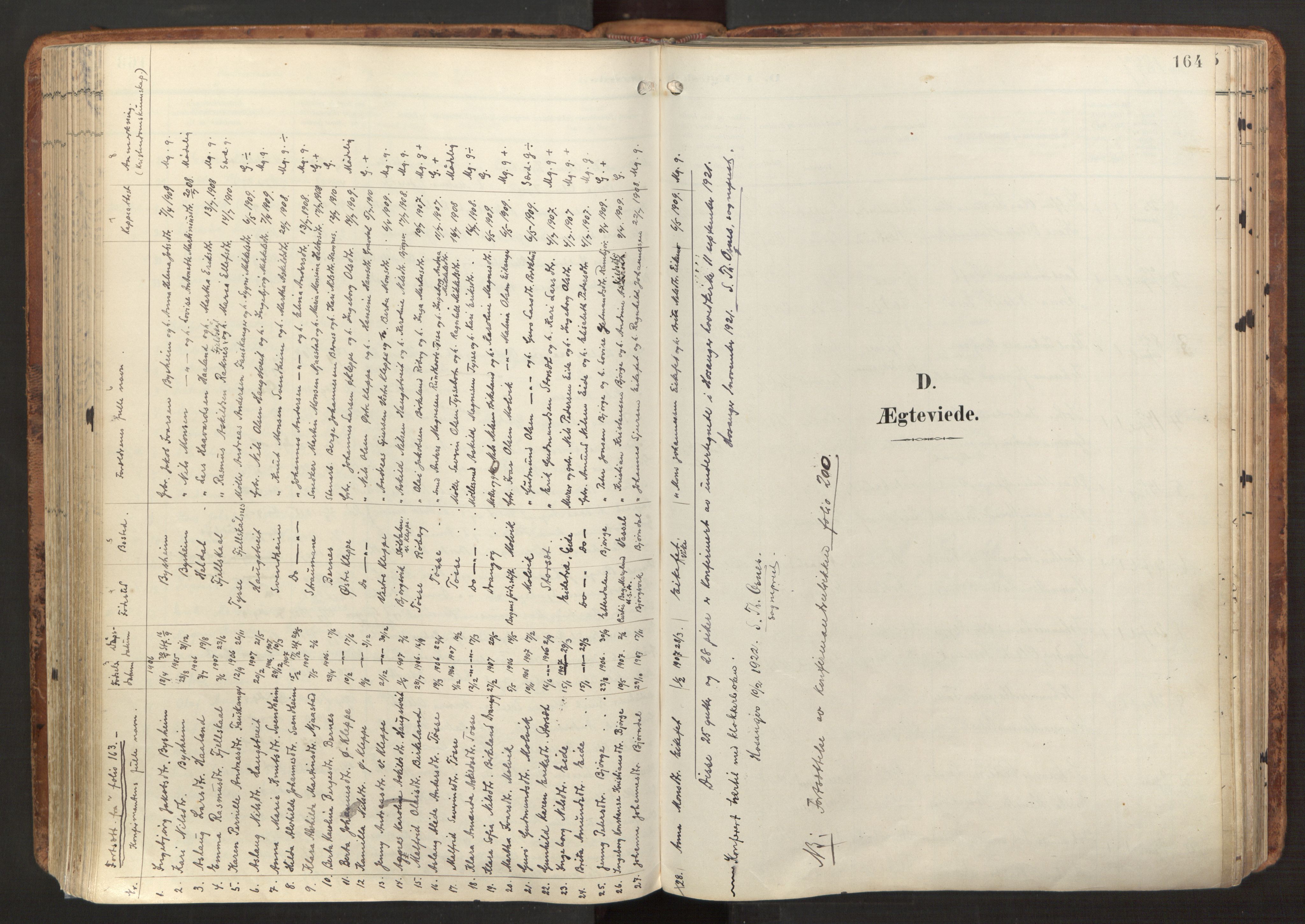 Hosanger sokneprestembete, SAB/A-75801/H/Haa: Parish register (official) no. B 2, 1897-1923, p. 164