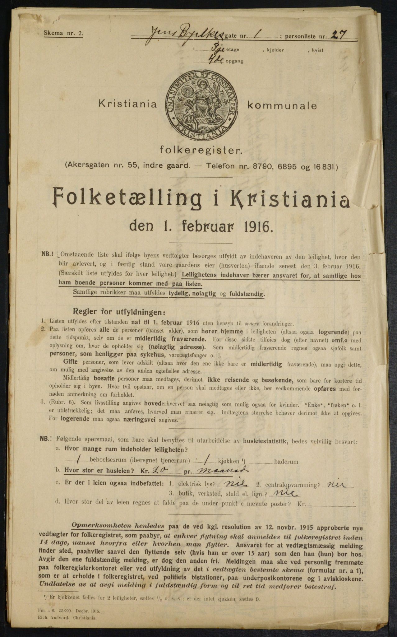 OBA, Municipal Census 1916 for Kristiania, 1916, p. 46534