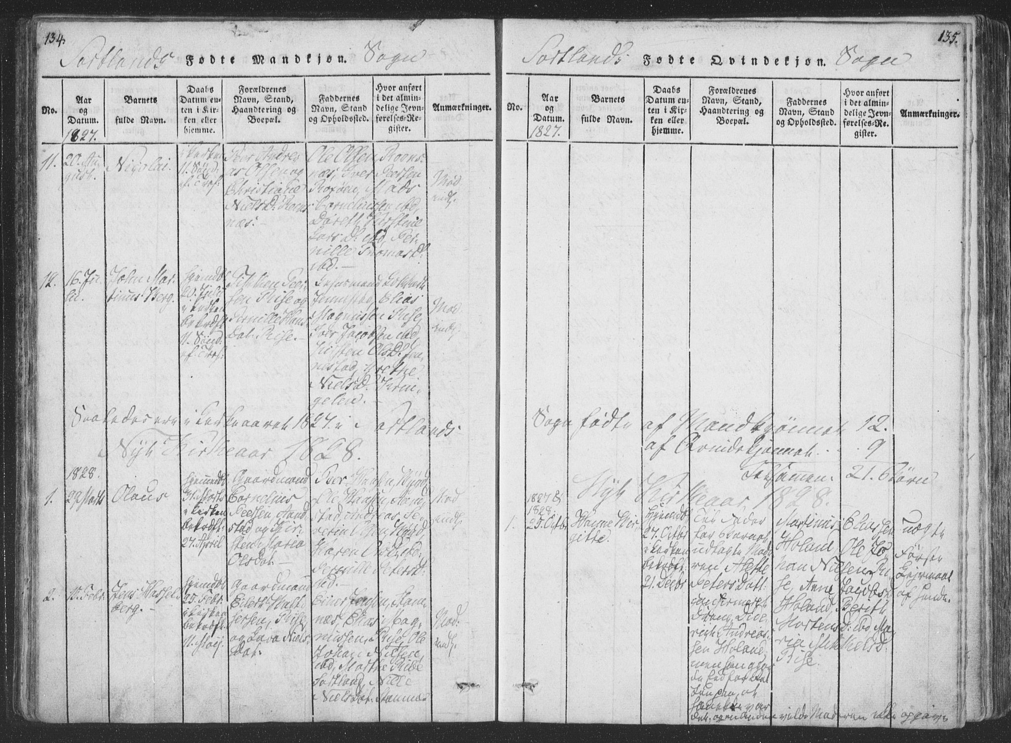 Ministerialprotokoller, klokkerbøker og fødselsregistre - Nordland, SAT/A-1459/888/L1262: Parish register (copy) no. 888C01, 1820-1836, p. 134-135