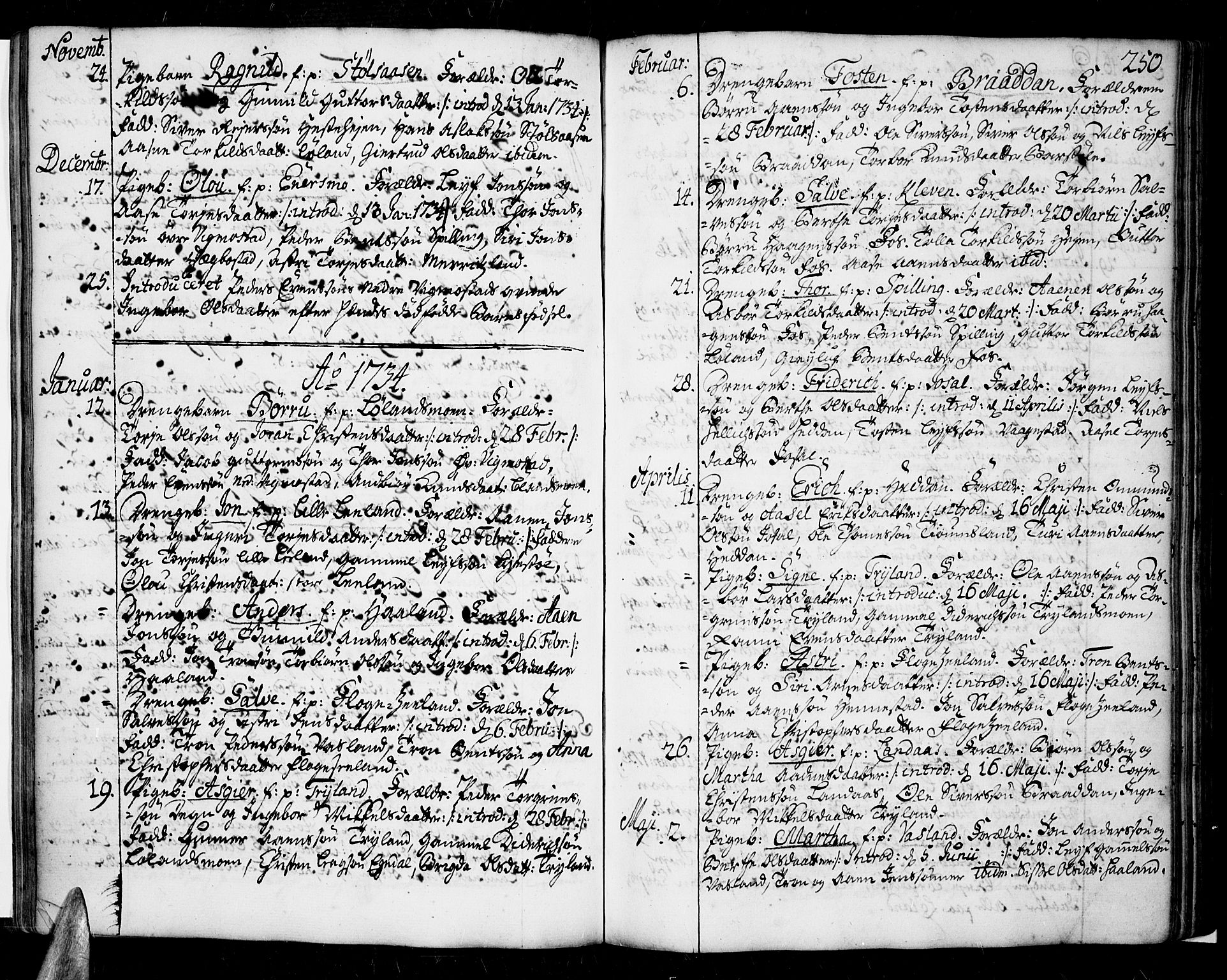 Sør-Audnedal sokneprestkontor, AV/SAK-1111-0039/F/Fa/Fab/L0001: Parish register (official) no. A 1 /3, 1726-1783, p. 250