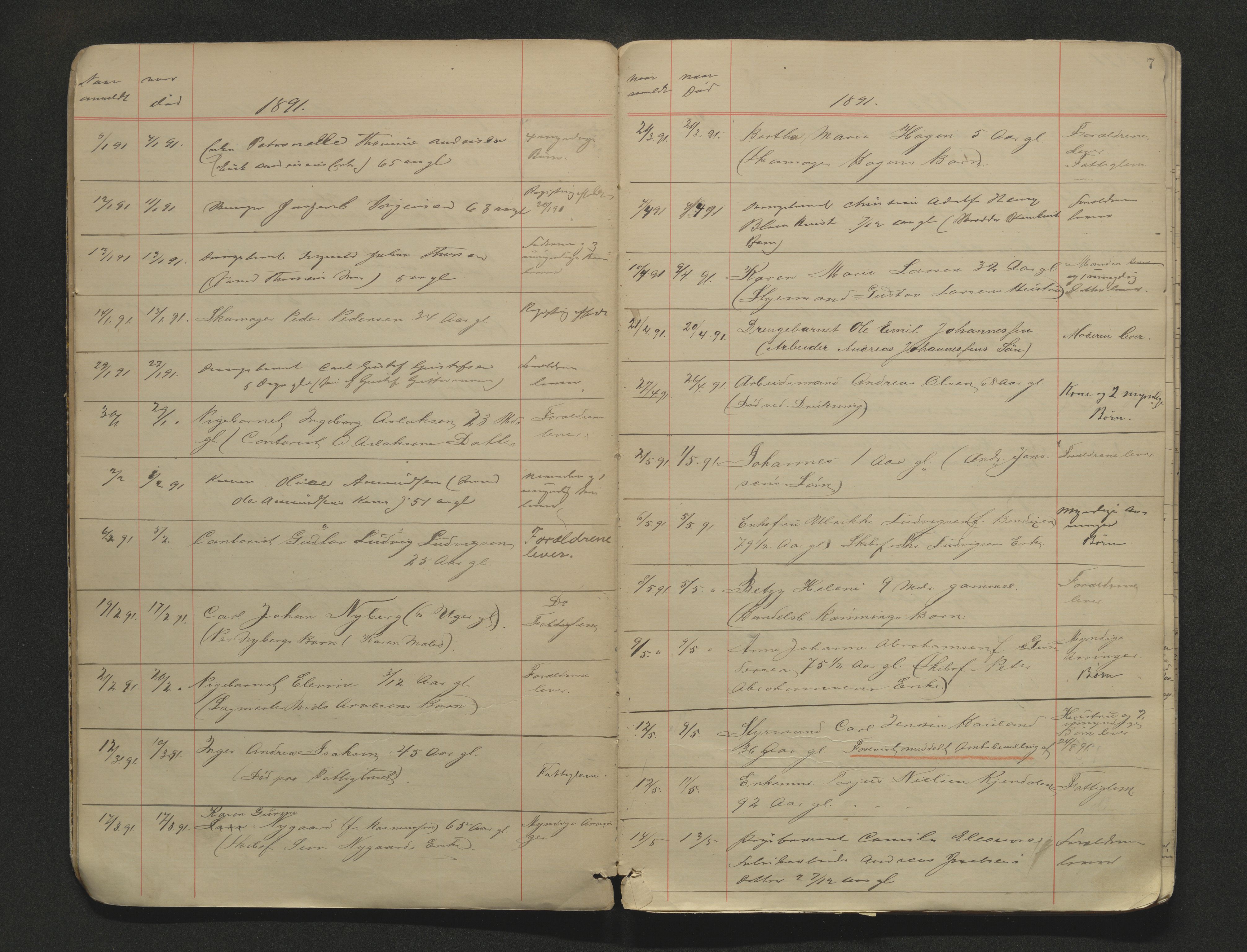 Porsgrunn byfogd, AV/SAKO-A-106/H/Ha/L0002: Dødsanmeldelseprotokoll, 1888-1908, p. 7