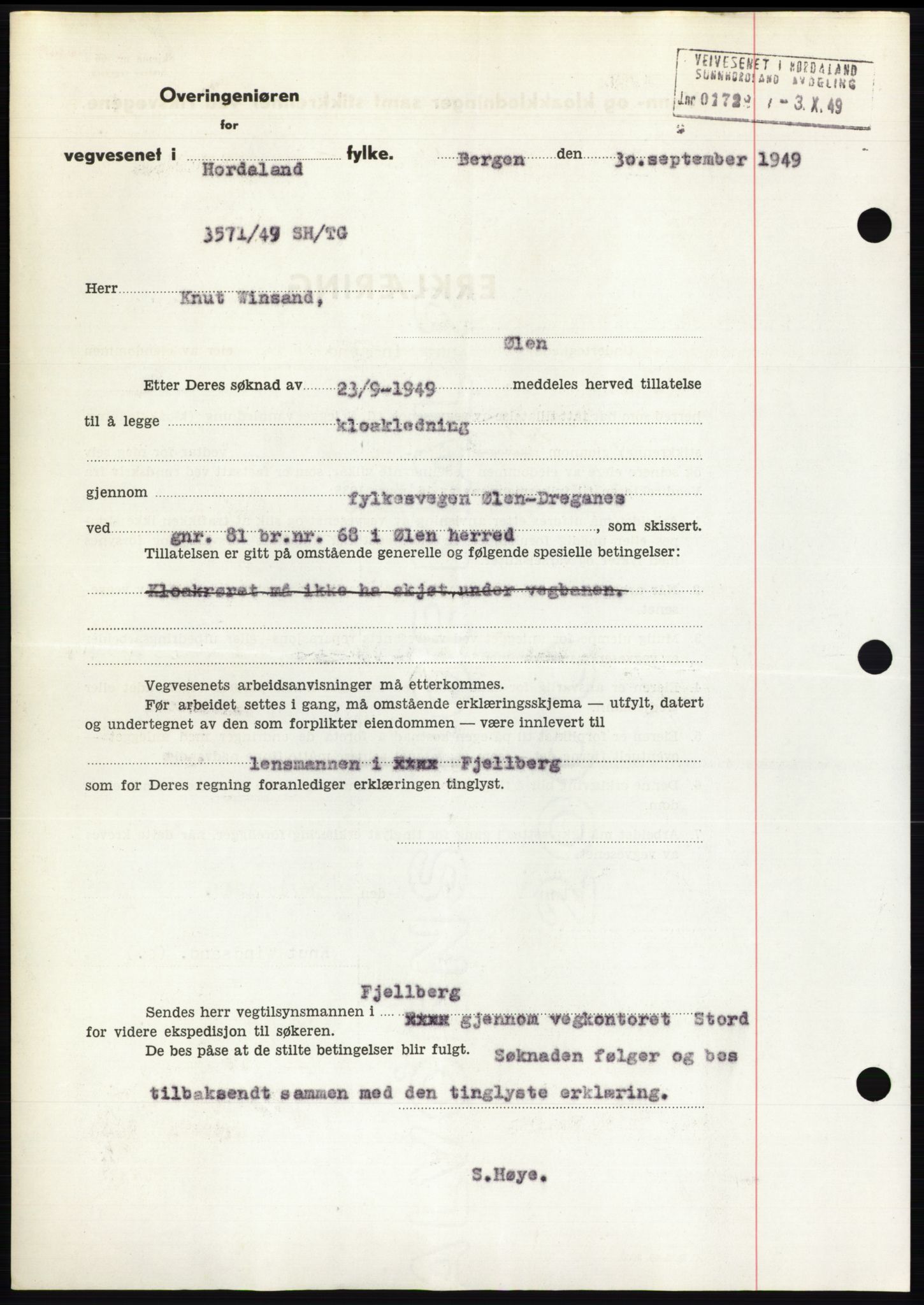 Sunnhordland sorenskrivar, AV/SAB-A-2401: Mortgage book no. B75-79, 1948-1950, Diary no: : 2958/1949