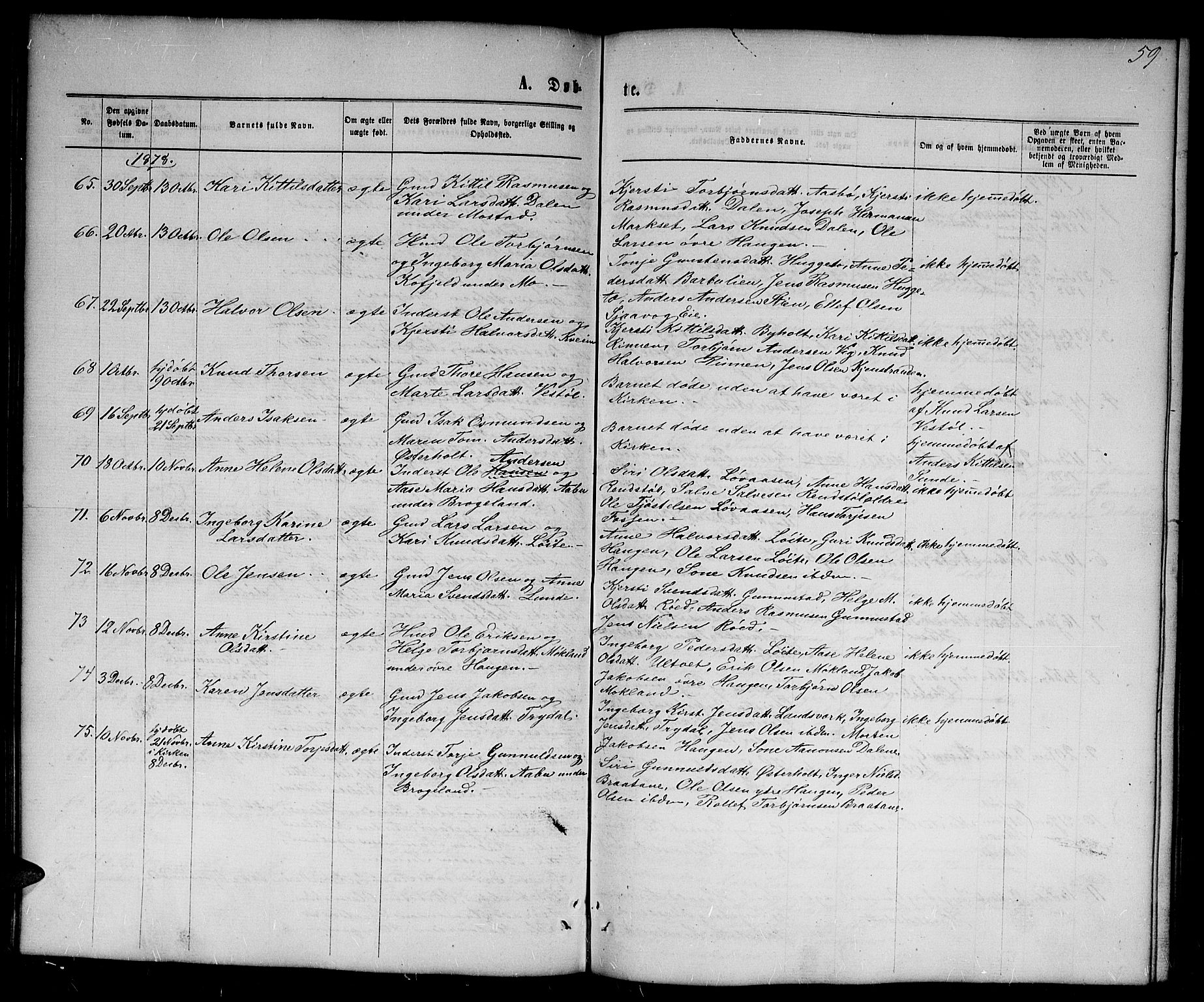 Gjerstad sokneprestkontor, AV/SAK-1111-0014/F/Fb/Fba/L0006: Parish register (copy) no. B 6, 1868-1890, p. 59