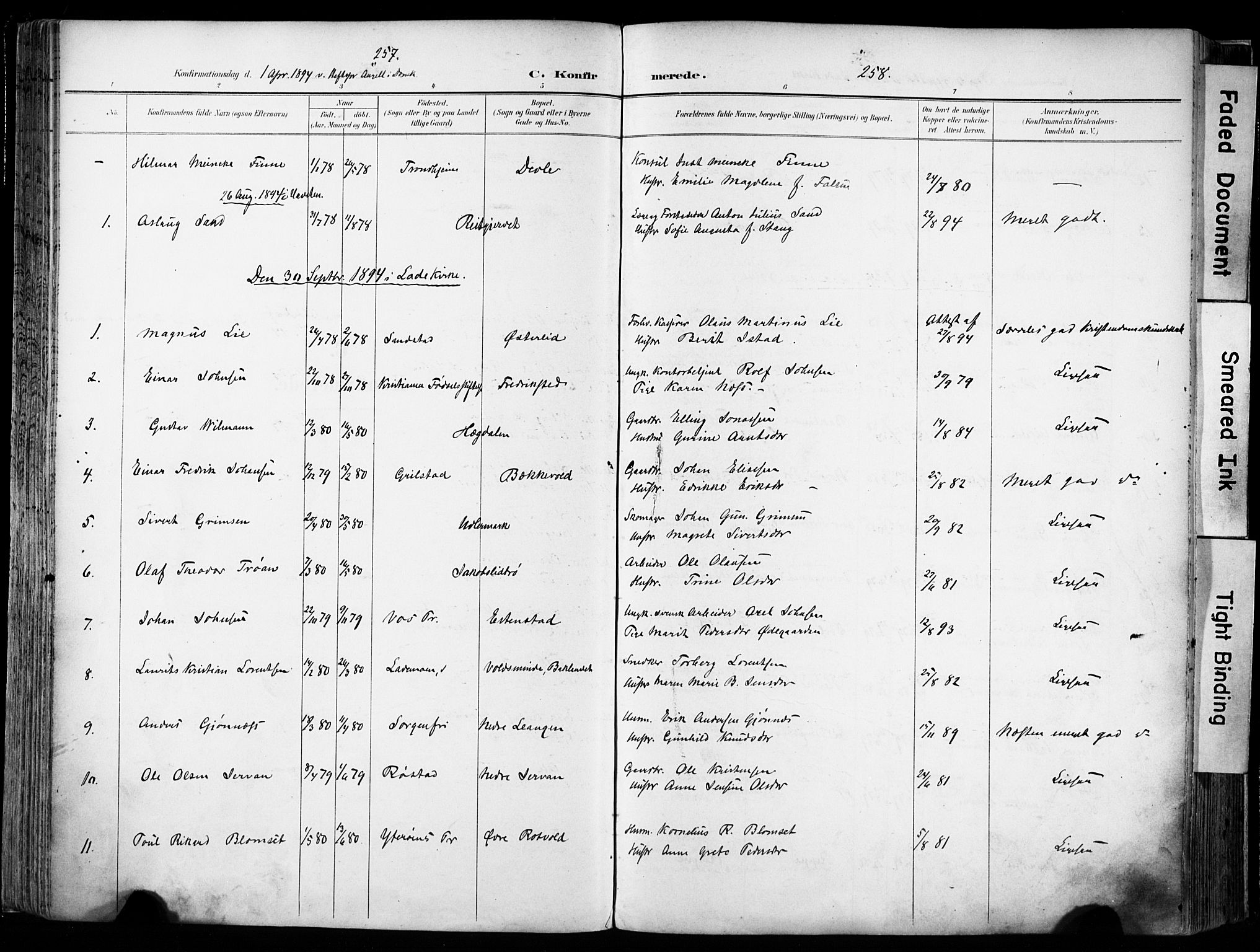 Ministerialprotokoller, klokkerbøker og fødselsregistre - Sør-Trøndelag, SAT/A-1456/606/L0301: Parish register (official) no. 606A16, 1894-1907, p. 257-258