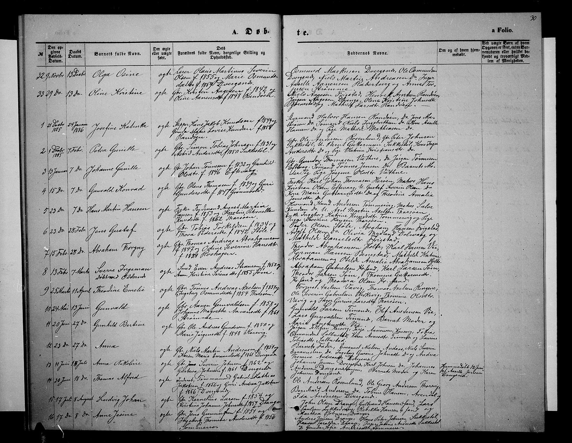 Oddernes sokneprestkontor, SAK/1111-0033/F/Fb/Fbb/L0001: Parish register (copy) no. B 1, 1871-1888, p. 30