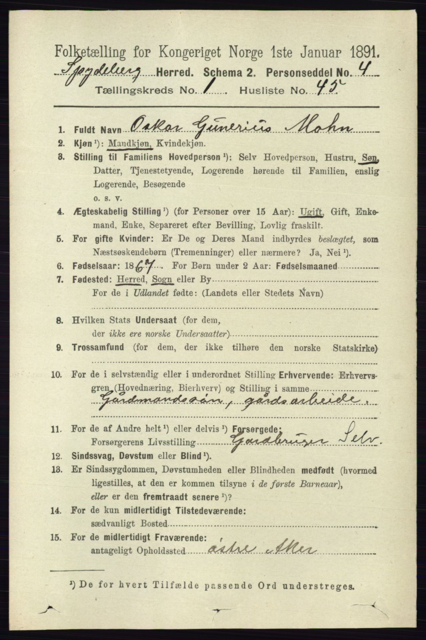 RA, 1891 census for 0123 Spydeberg, 1891, p. 433