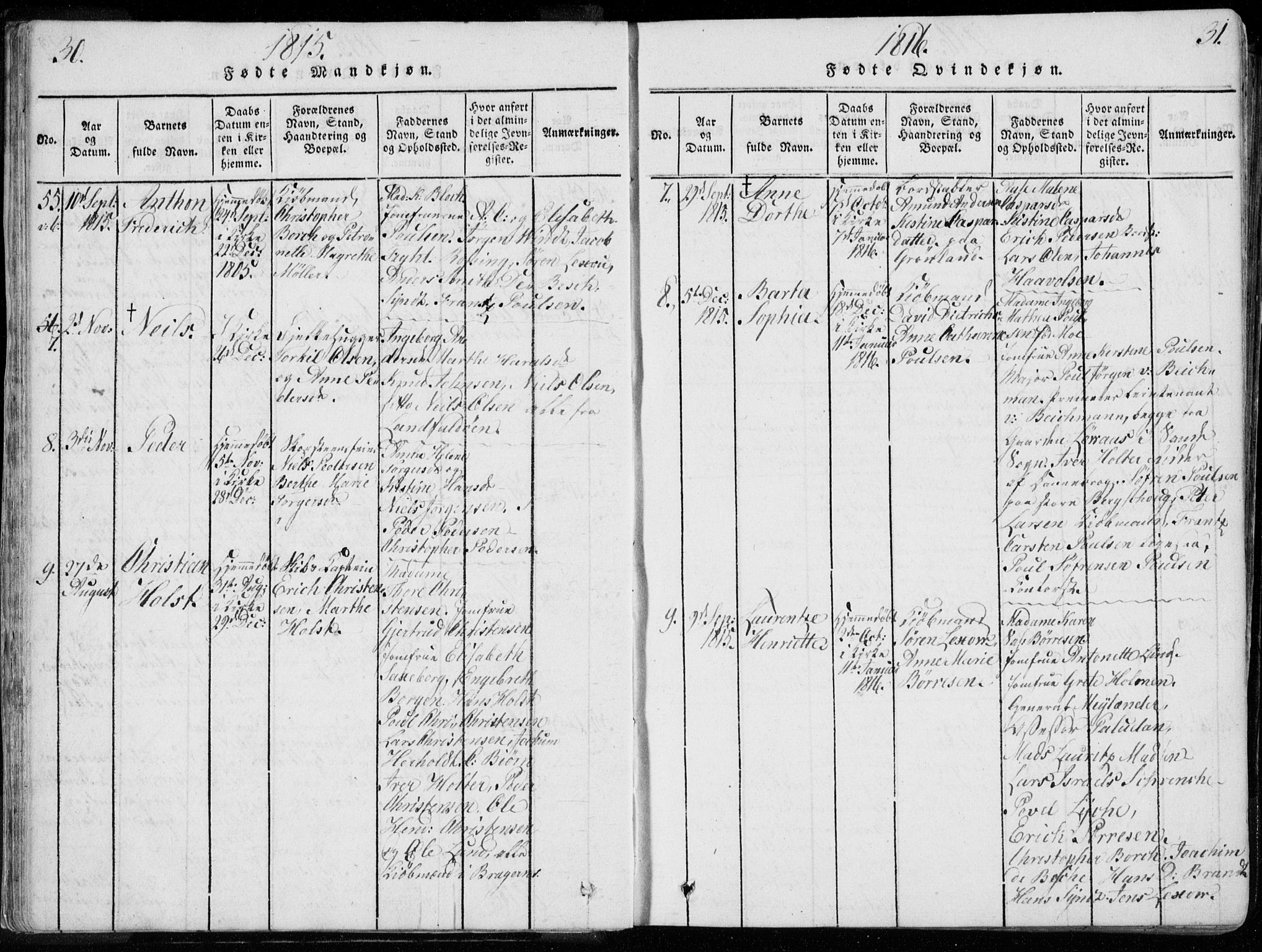 Bragernes kirkebøker, SAKO/A-6/F/Fa/L0007: Parish register (official) no. I 7, 1815-1829, p. 30-31
