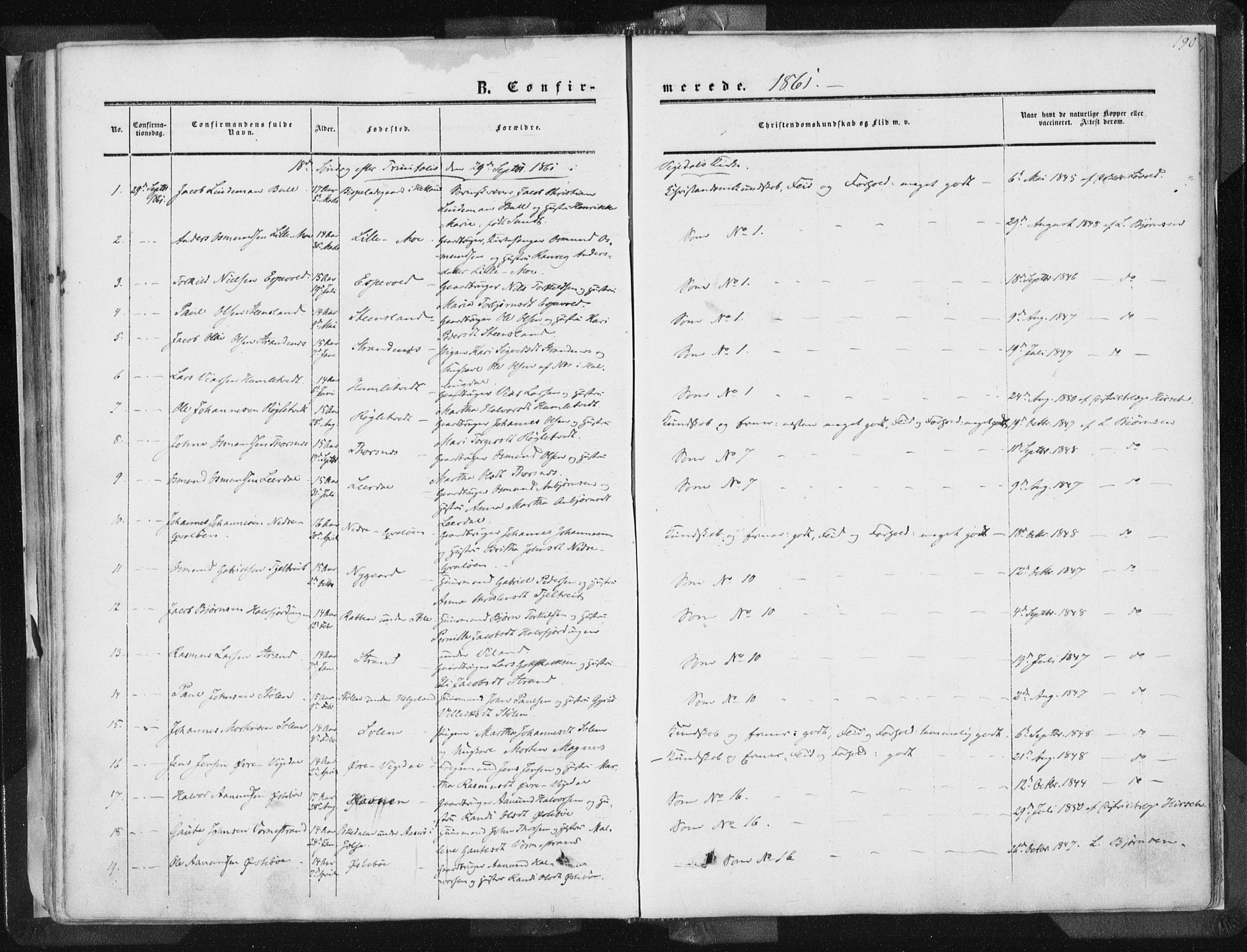 Vikedal sokneprestkontor, AV/SAST-A-101840/01/IV: Parish register (official) no. A 6.1, 1851-1867, p. 190