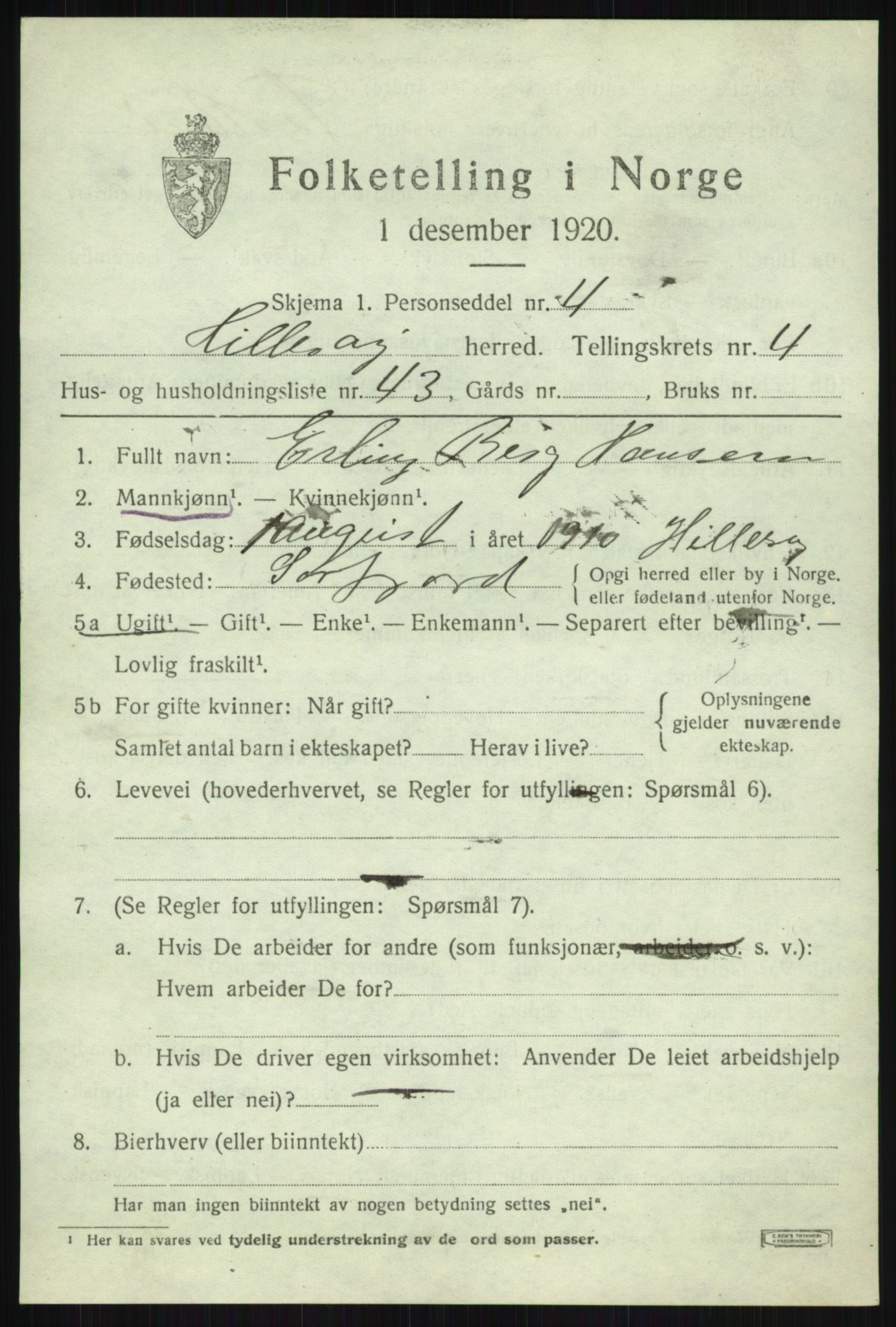 SATØ, 1920 census for Hillesøy, 1920, p. 2521