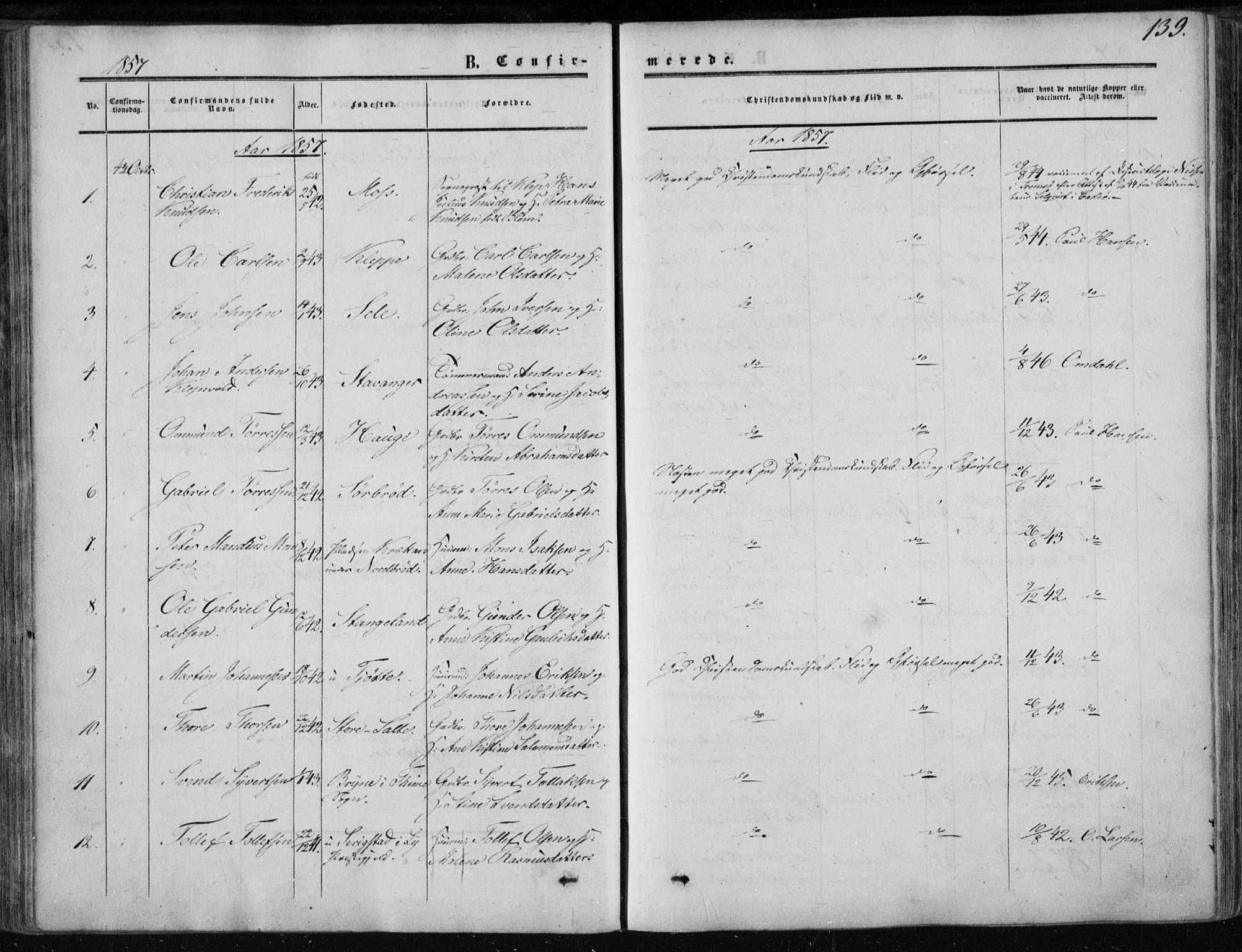 Klepp sokneprestkontor, AV/SAST-A-101803/001/3/30BA/L0005: Parish register (official) no. A 5, 1853-1870, p. 139