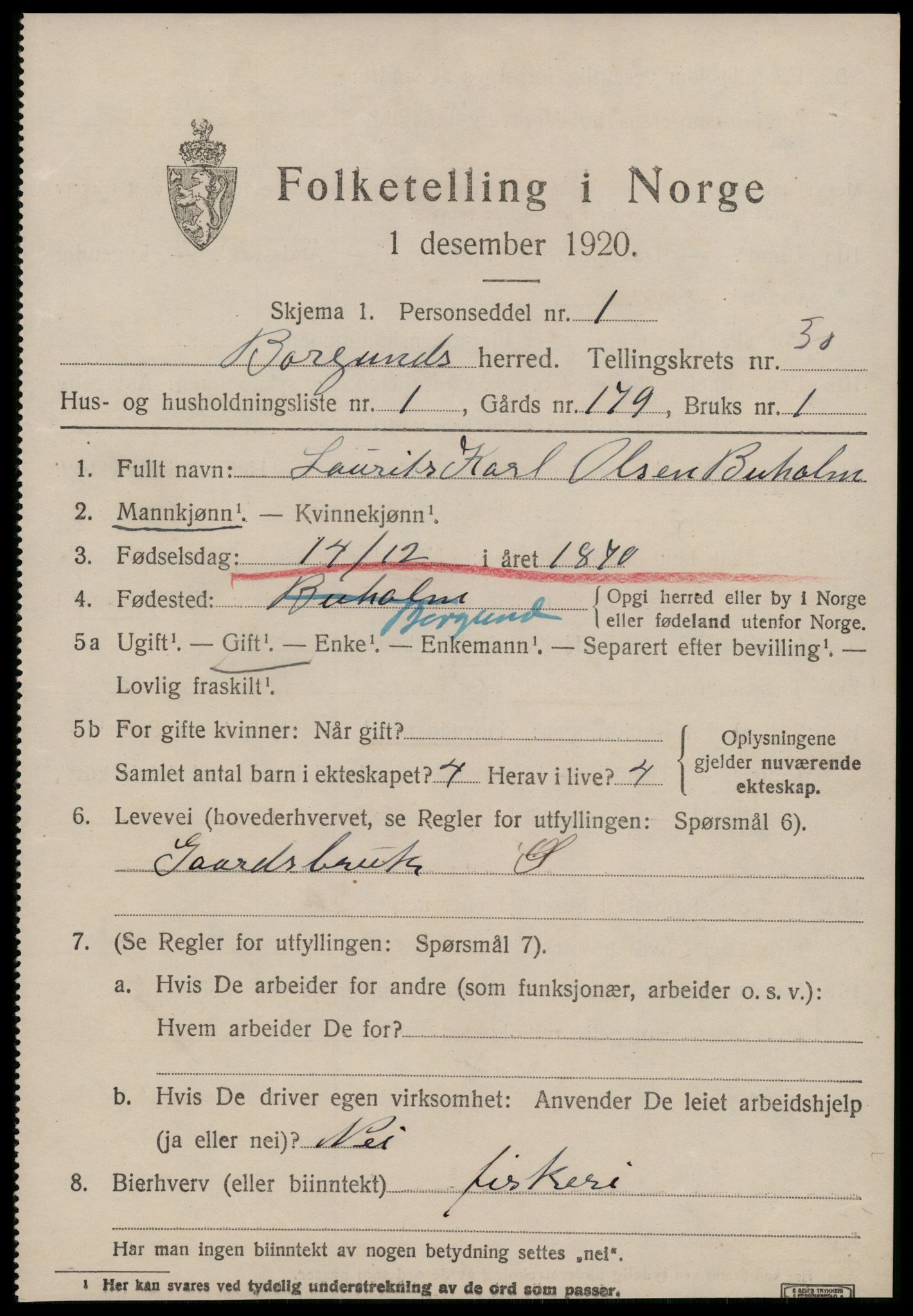SAT, 1920 census for Borgund, 1920, p. 19338