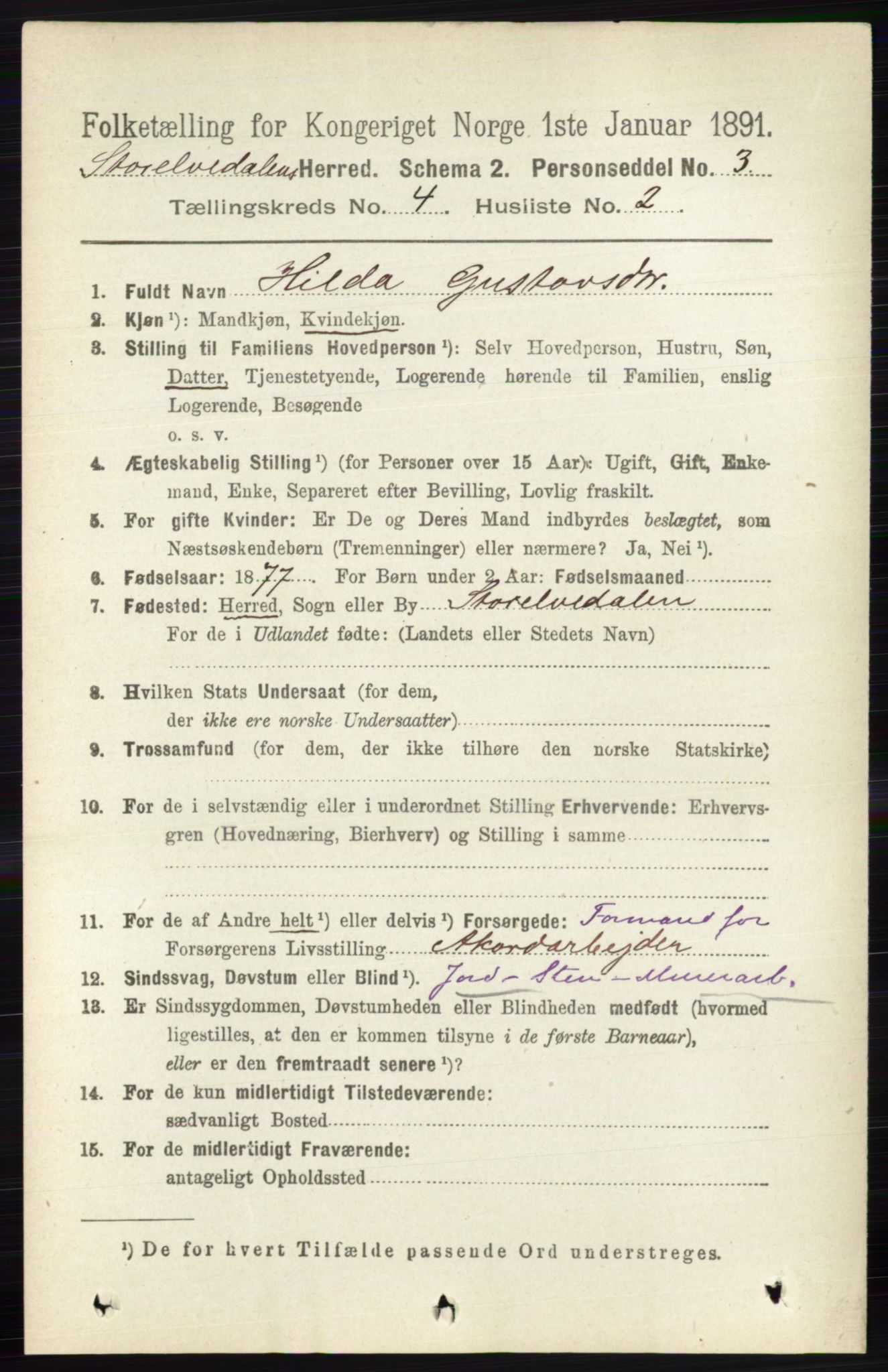 RA, 1891 census for 0430 Stor-Elvdal, 1891, p. 1431