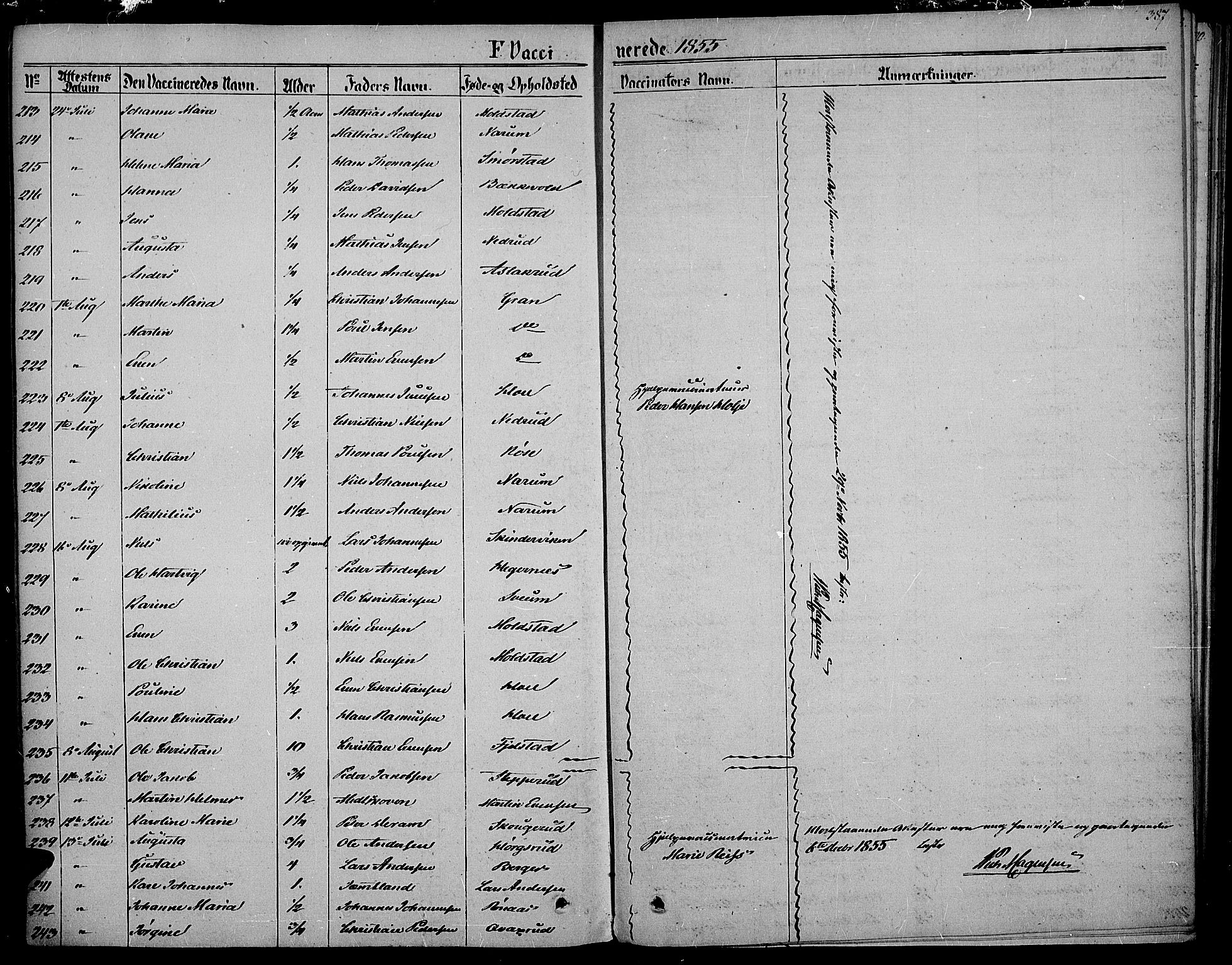 Vestre Toten prestekontor, AV/SAH-PREST-108/H/Ha/Haa/L0005: Parish register (official) no. 5, 1850-1855, p. 387