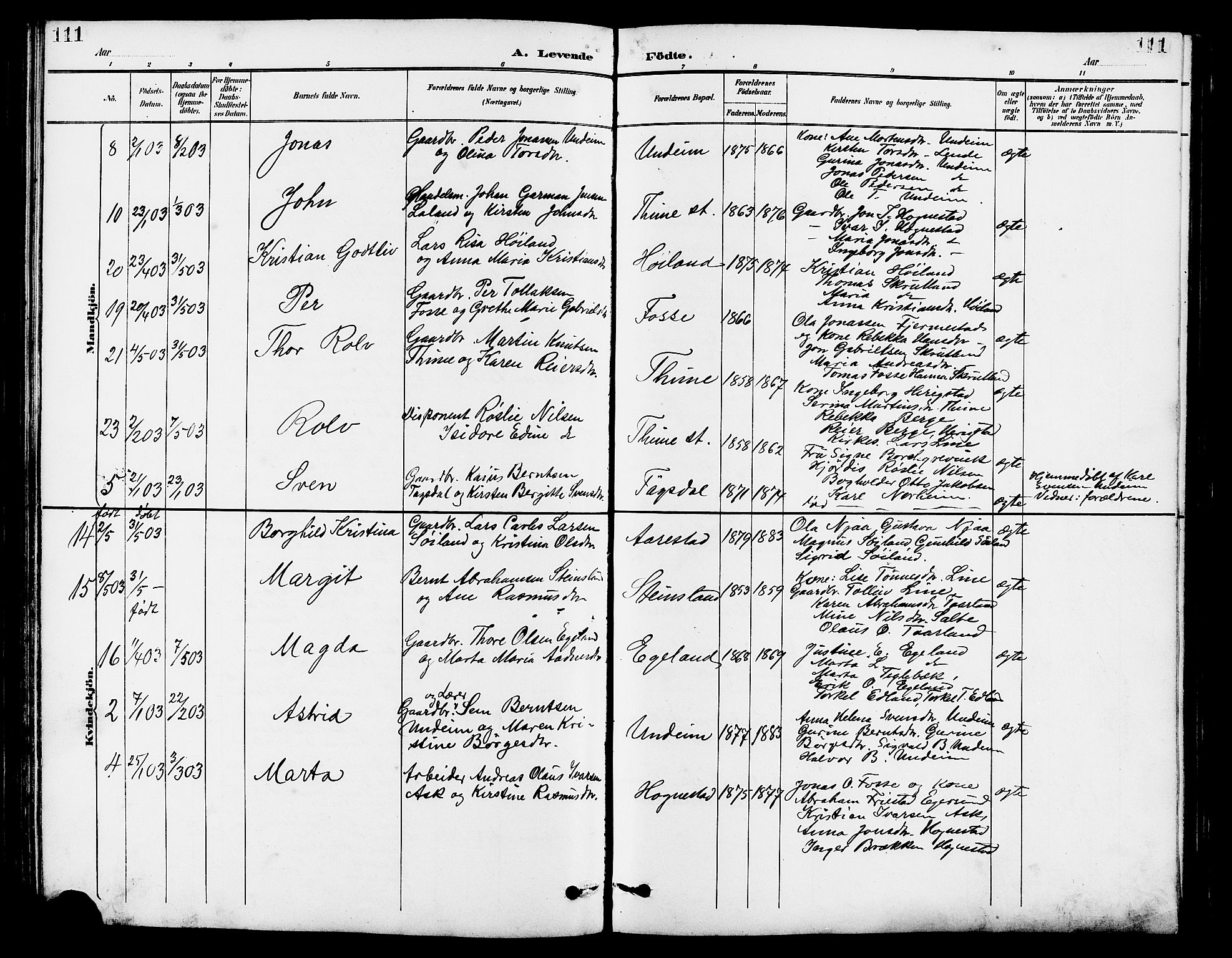 Lye sokneprestkontor, AV/SAST-A-101794/001/30BB/L0007: Parish register (copy) no. B 8, 1889-1909, p. 111