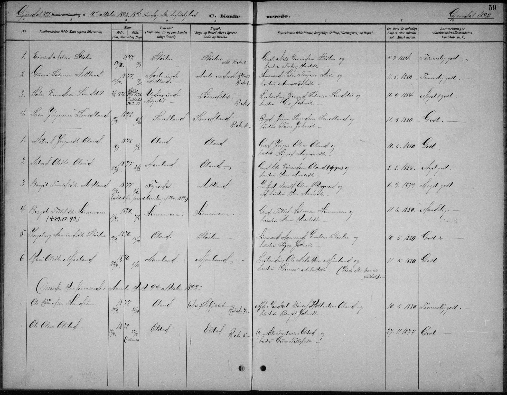 Åmli sokneprestkontor, SAK/1111-0050/F/Fb/Fba/L0002: Parish register (copy) no. B 2, 1890-1912, p. 59