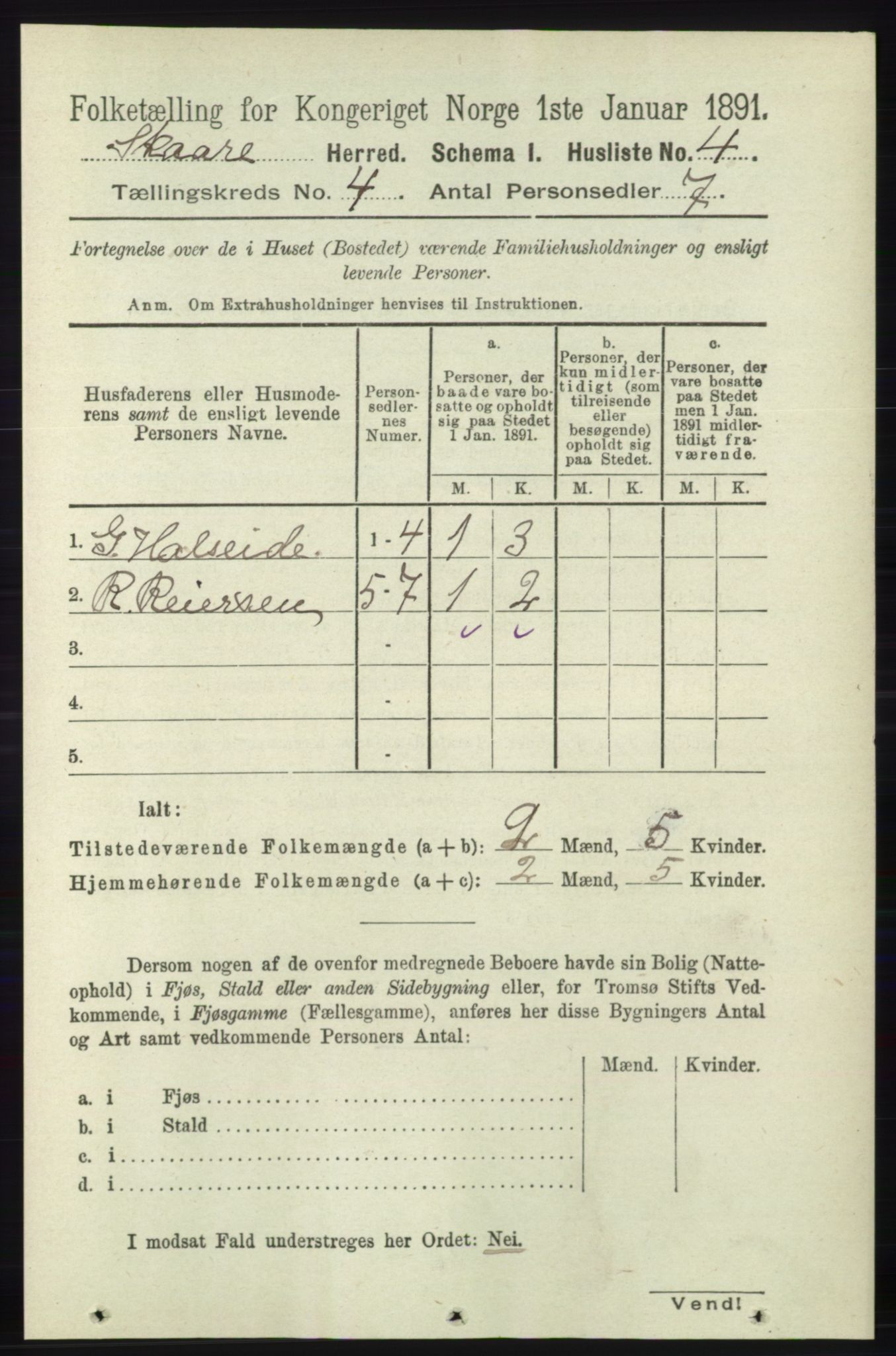 RA, 1891 census for 1153 Skåre, 1891, p. 1689