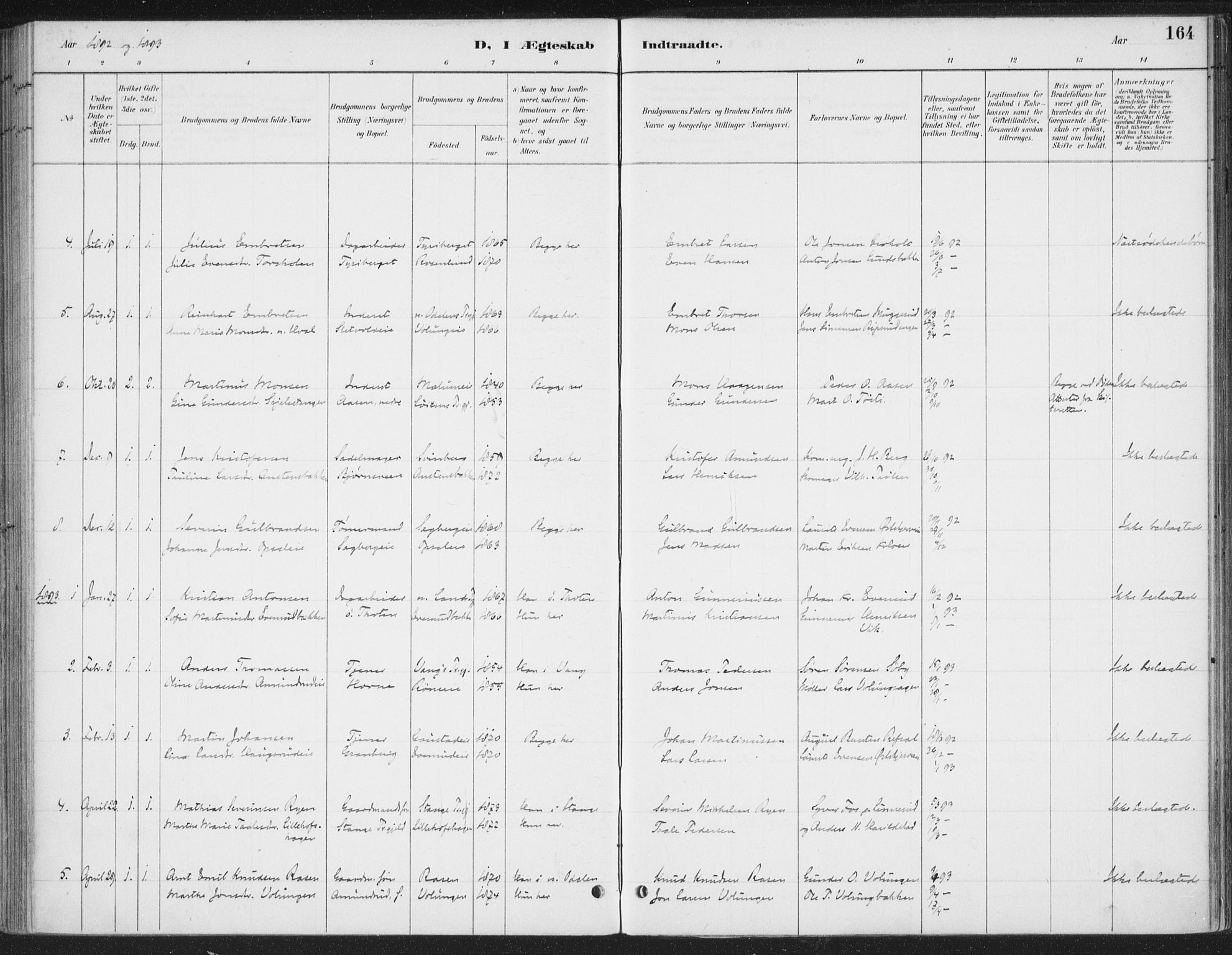Romedal prestekontor, SAH/PREST-004/K/L0008: Parish register (official) no. 8, 1887-1905, p. 164