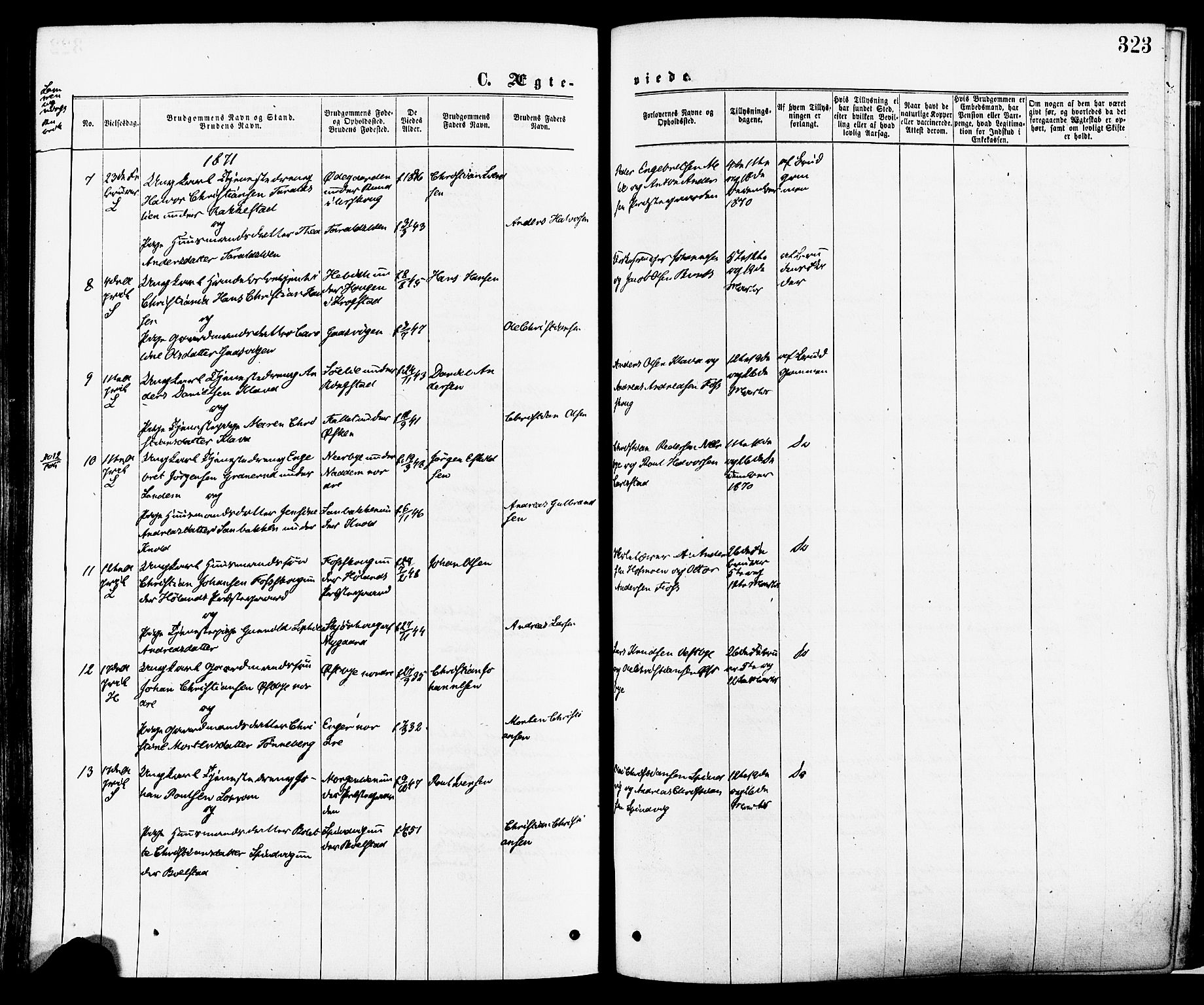 Høland prestekontor Kirkebøker, AV/SAO-A-10346a/F/Fa/L0012.a: Parish register (official) no. I 12A, 1869-1879, p. 323