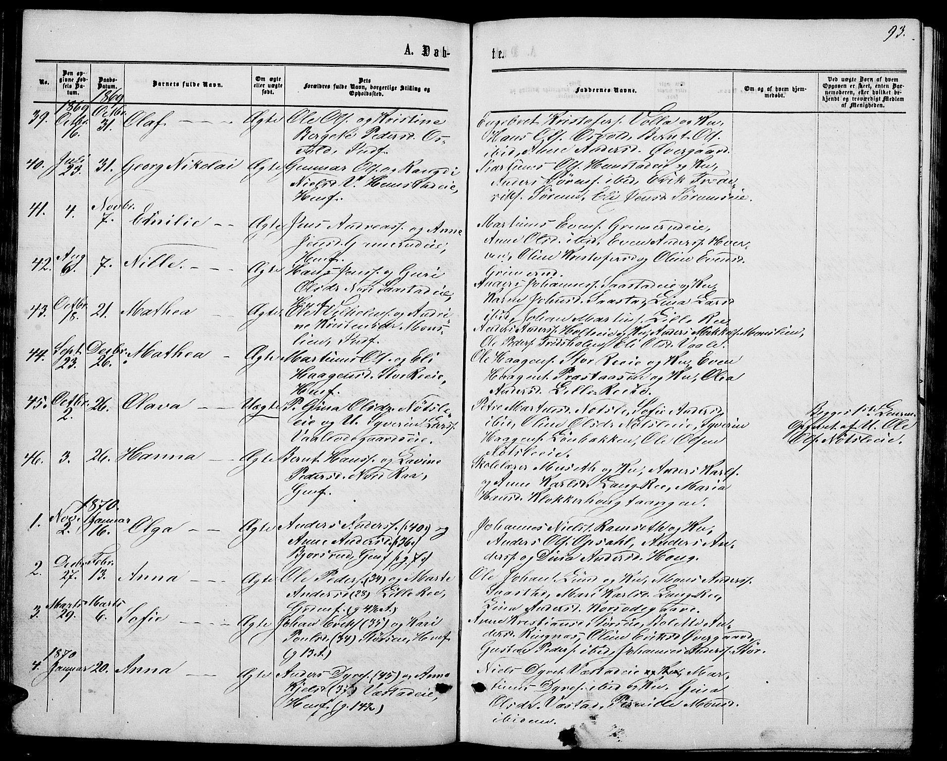 Stange prestekontor, SAH/PREST-002/L/L0006: Parish register (copy) no. 6, 1864-1882, p. 93