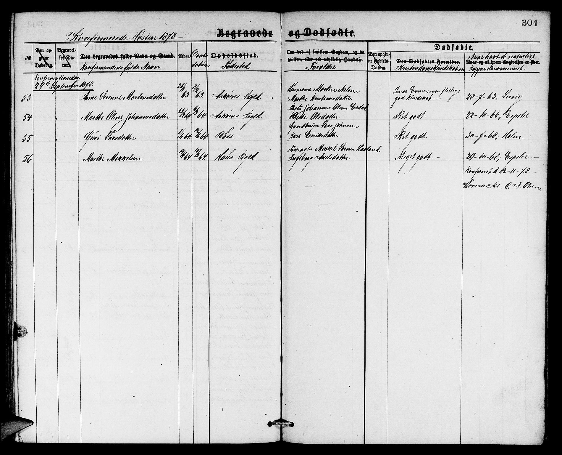 Sandviken Sokneprestembete, AV/SAB-A-77601/H/Hb: Parish register (copy) no. A 1, 1867-1879, p. 304