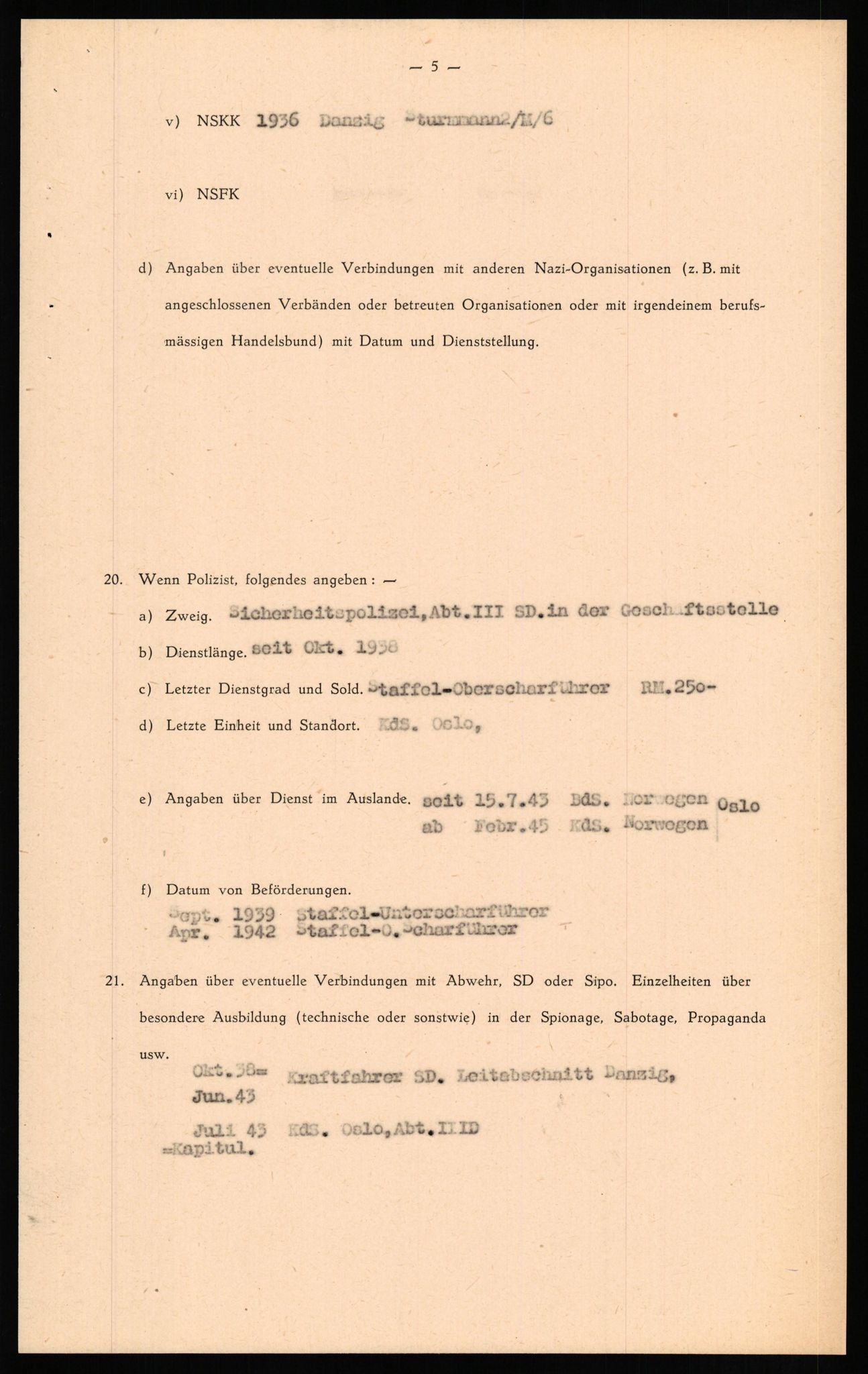 Forsvaret, Forsvarets overkommando II, AV/RA-RAFA-3915/D/Db/L0018: CI Questionaires. Tyske okkupasjonsstyrker i Norge. Tyskere., 1945-1946, p. 317