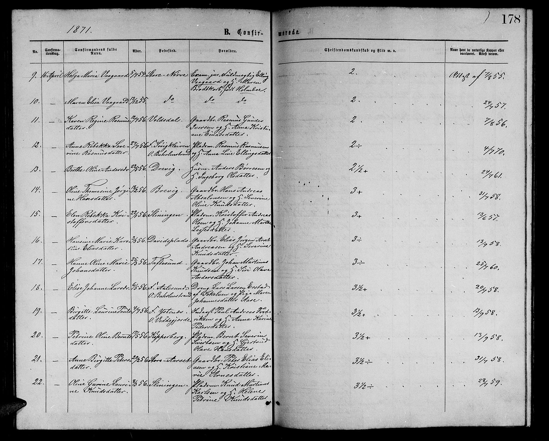 Ministerialprotokoller, klokkerbøker og fødselsregistre - Møre og Romsdal, AV/SAT-A-1454/528/L0428: Parish register (copy) no. 528C09, 1864-1880, p. 178