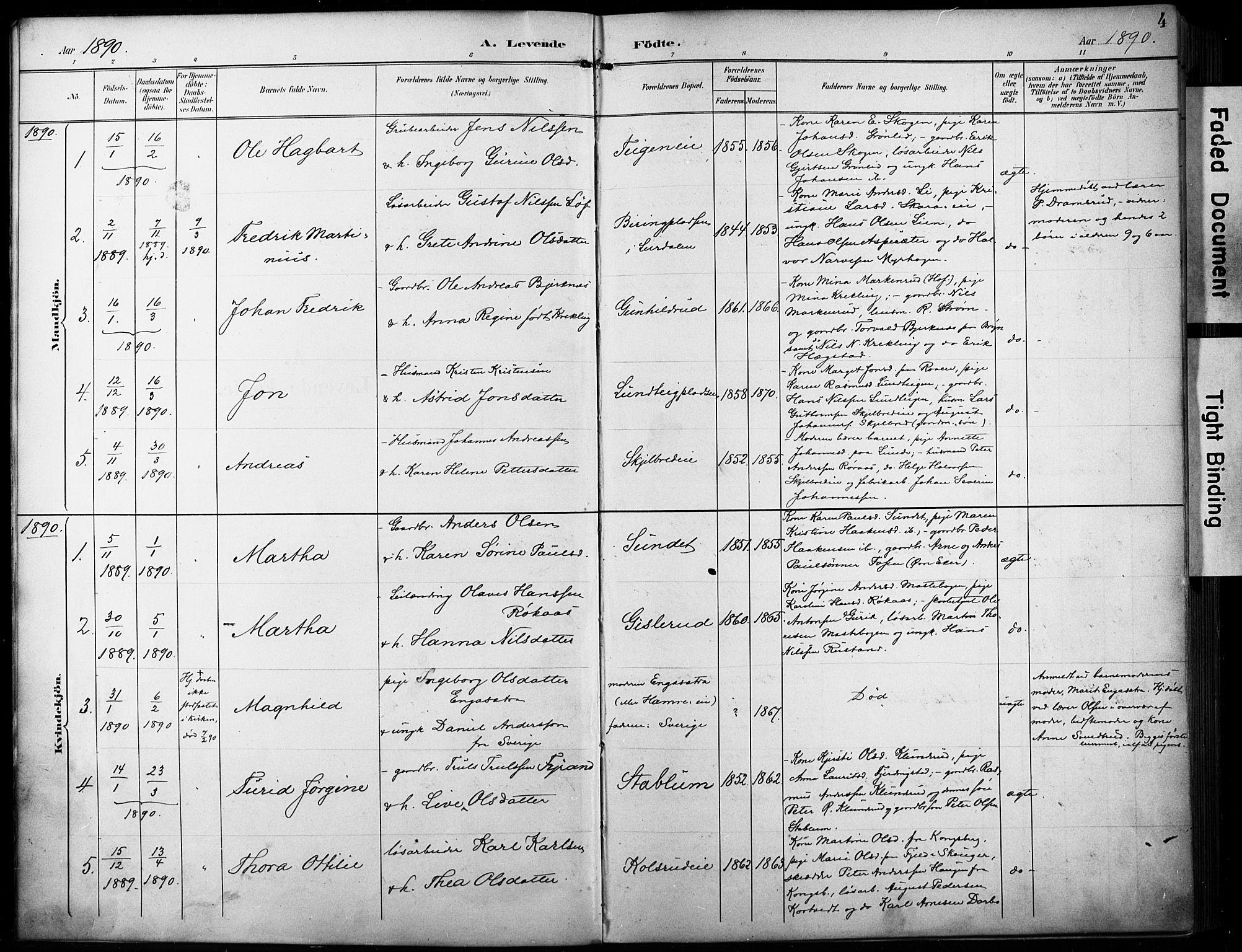 Fiskum kirkebøker, SAKO/A-15/F/Fa/L0003: Parish register (official) no. 3, 1890-1905, p. 4