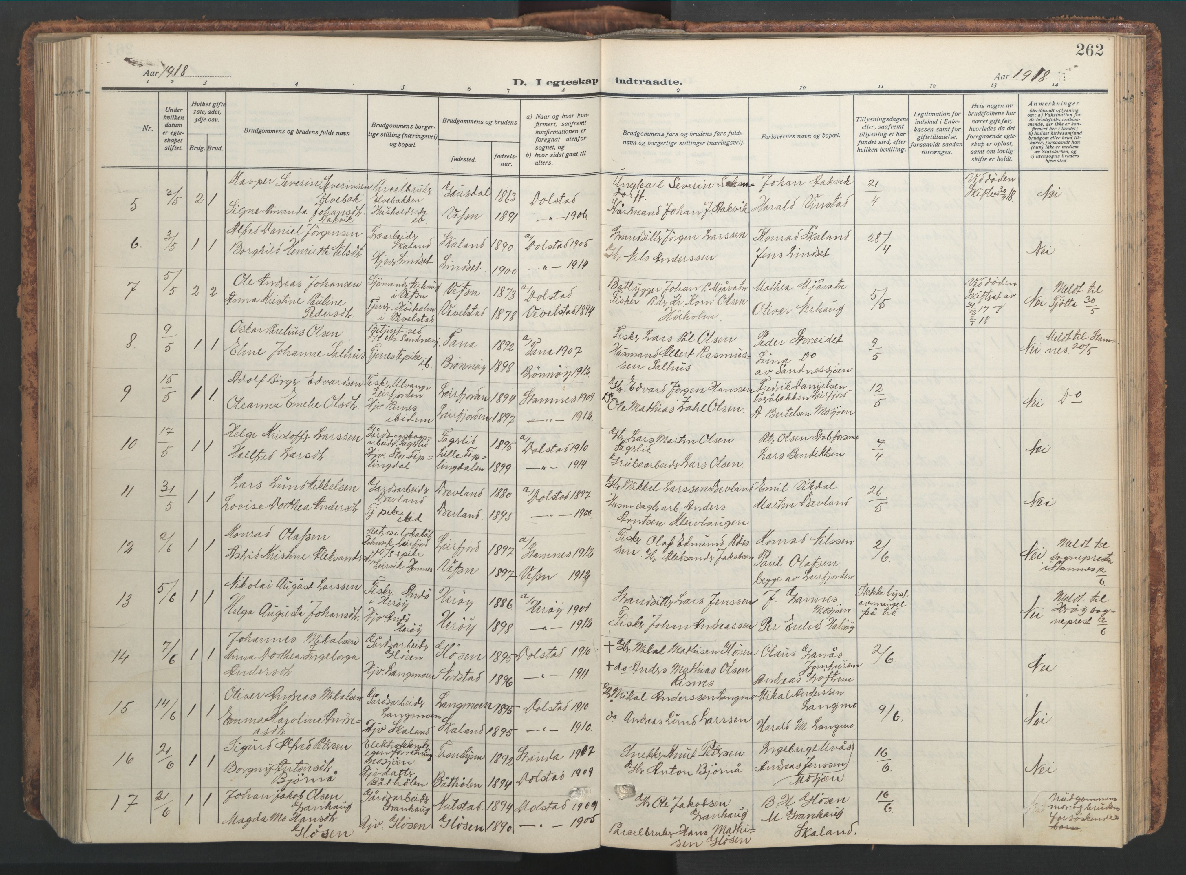 Ministerialprotokoller, klokkerbøker og fødselsregistre - Nordland, AV/SAT-A-1459/820/L0302: Parish register (copy) no. 820C04, 1917-1948, p. 262