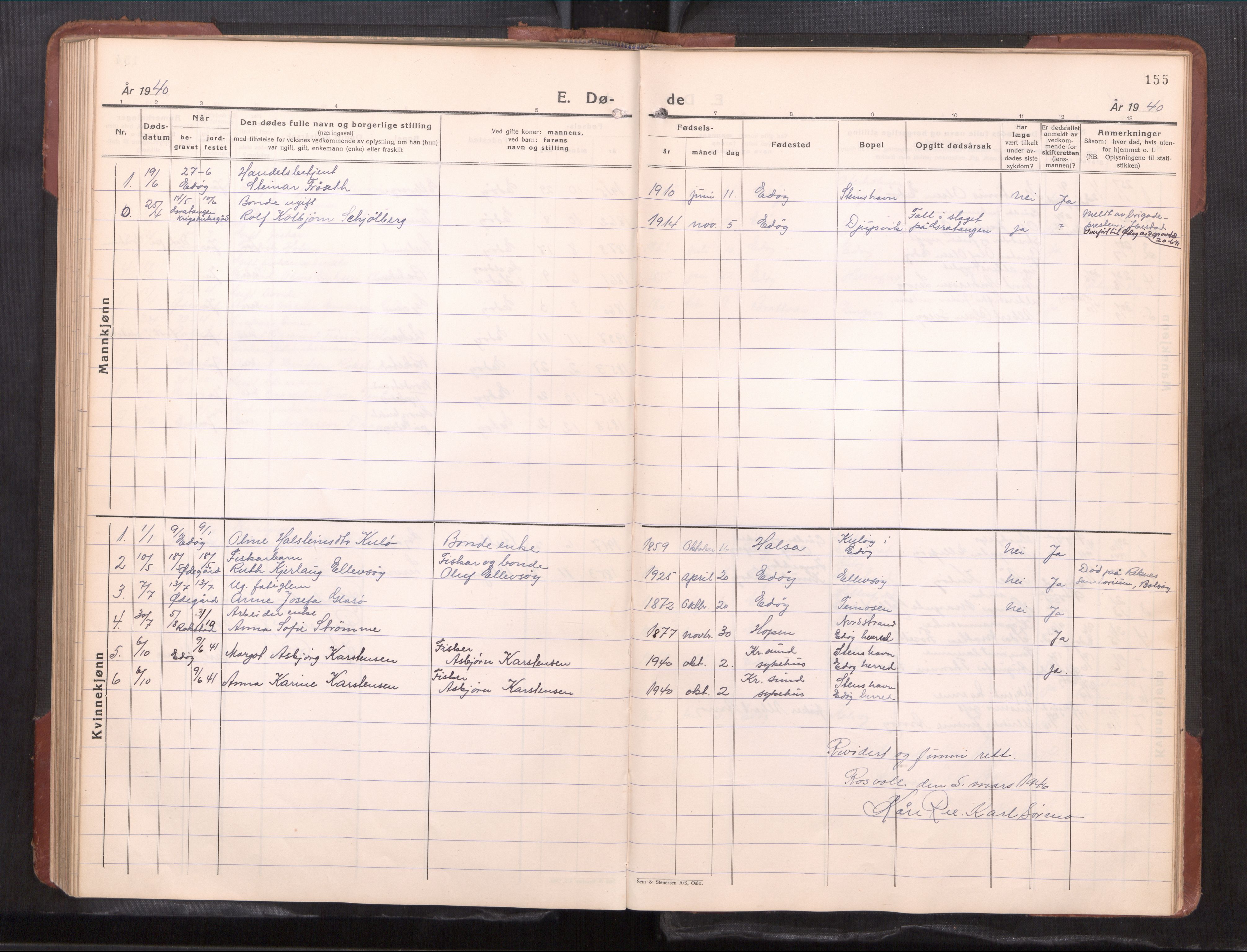 Ministerialprotokoller, klokkerbøker og fødselsregistre - Møre og Romsdal, AV/SAT-A-1454/581/L0944: Parish register (copy) no. 581---, 1932-1961, p. 155