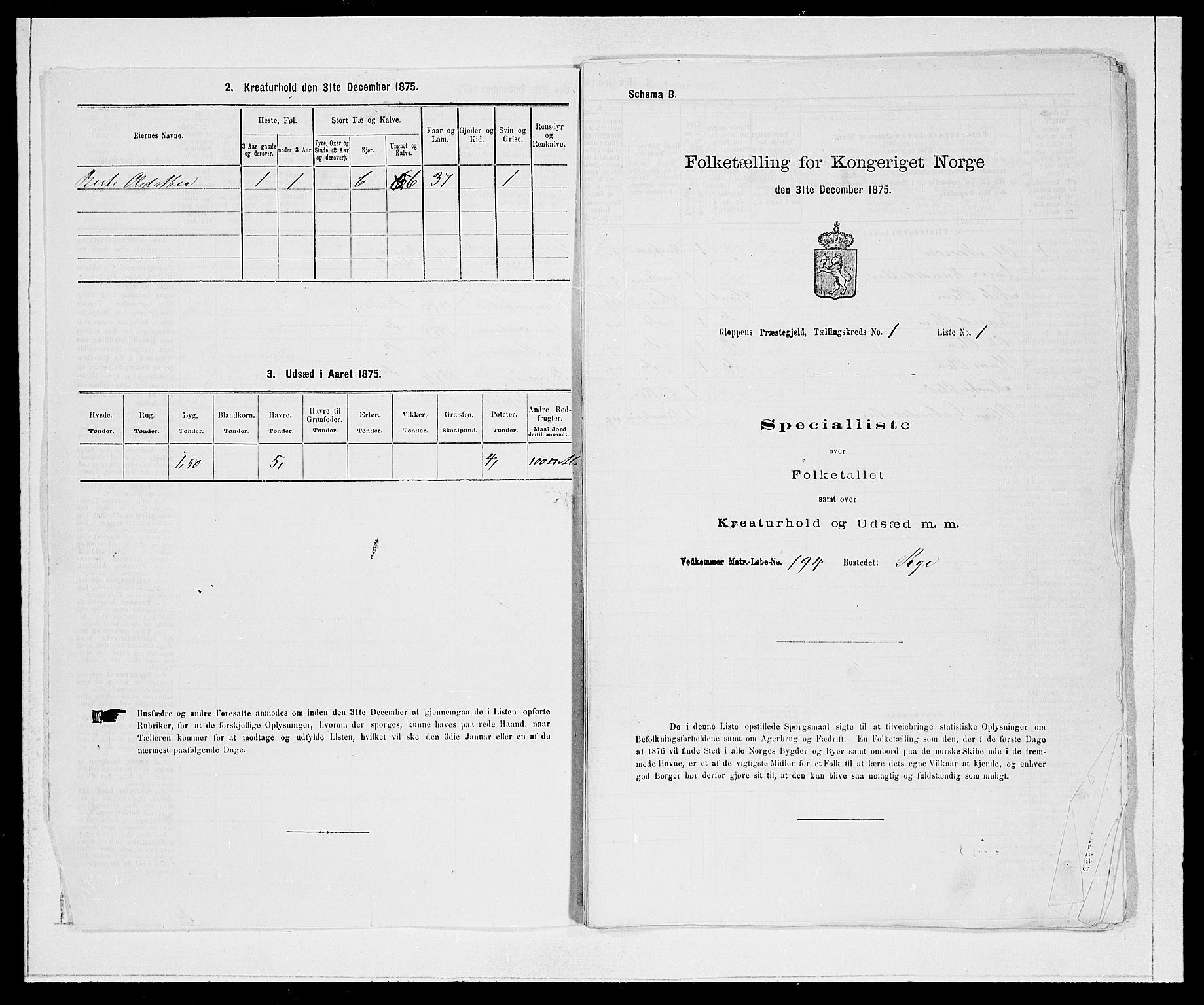 SAB, 1875 Census for 1445P Gloppen, 1875, p. 37