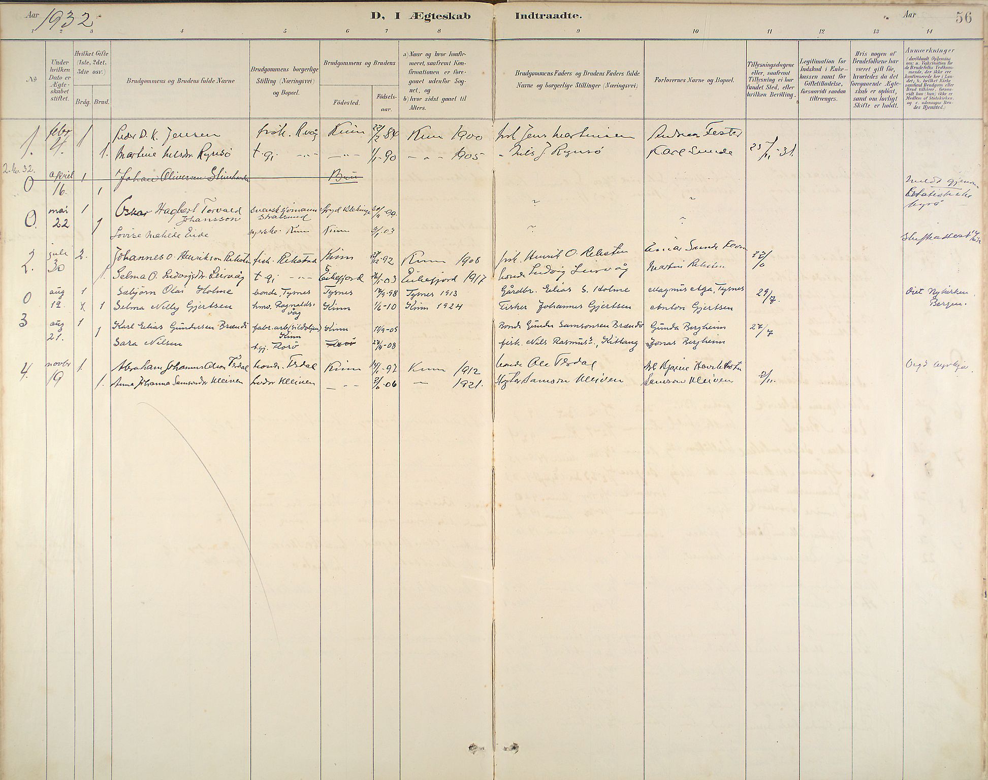Kinn sokneprestembete, SAB/A-80801/H/Haa/Haab/L0011: Parish register (official) no. B 11, 1886-1936, p. 56