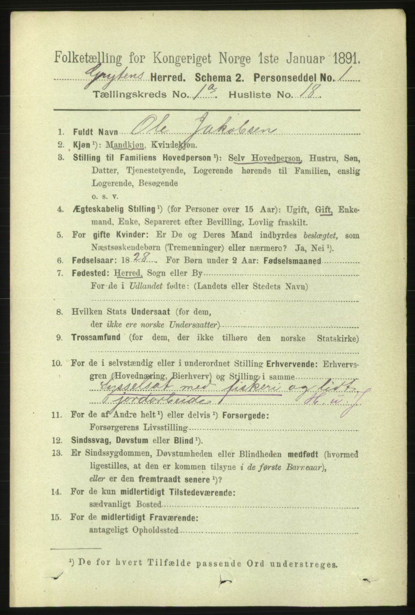 RA, 1891 census for 1539 Grytten, 1891, p. 159