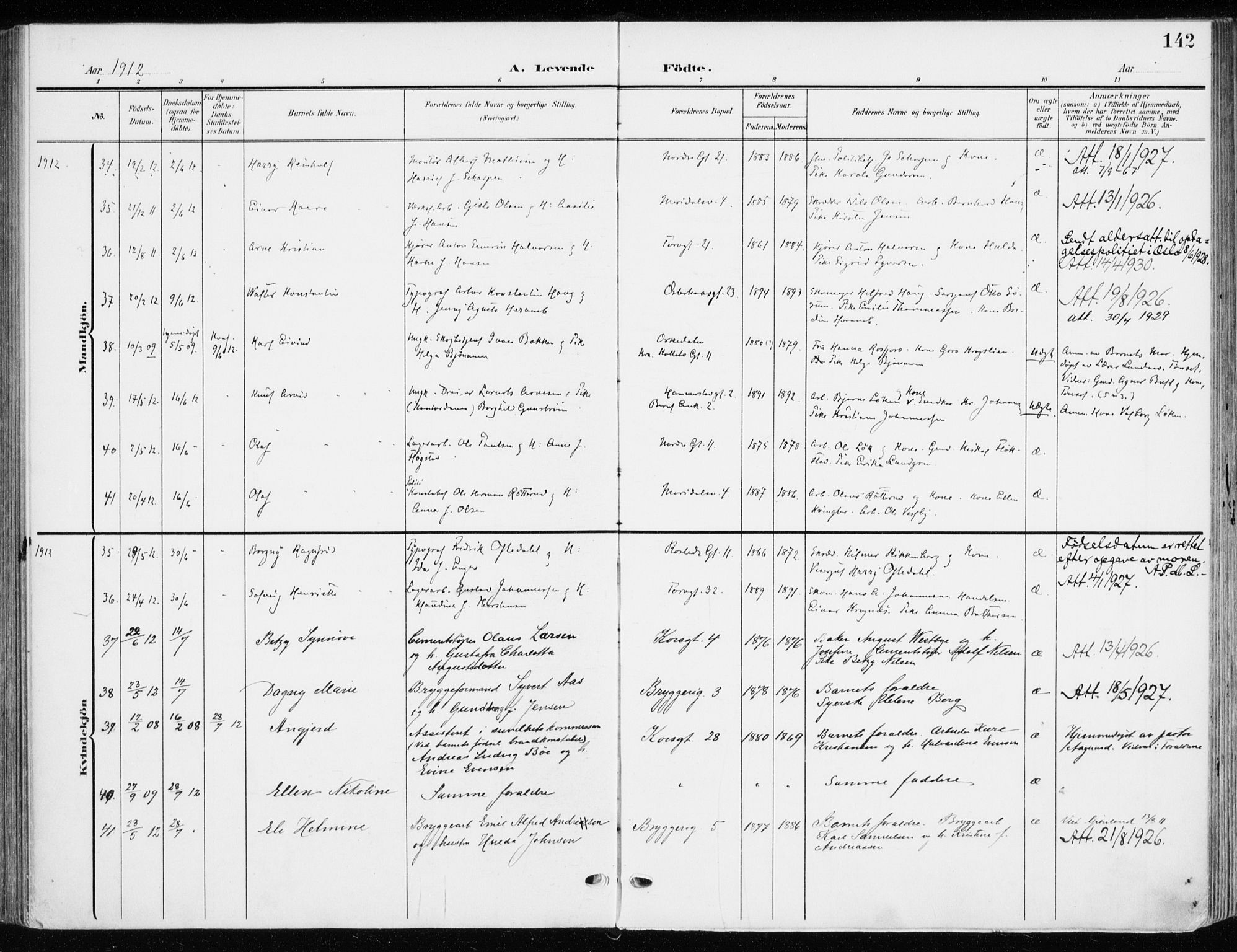 Jakob prestekontor Kirkebøker, SAO/A-10850/F/Fa/L0005b: Parish register (official) no. 5b, 1904-1922, p. 142