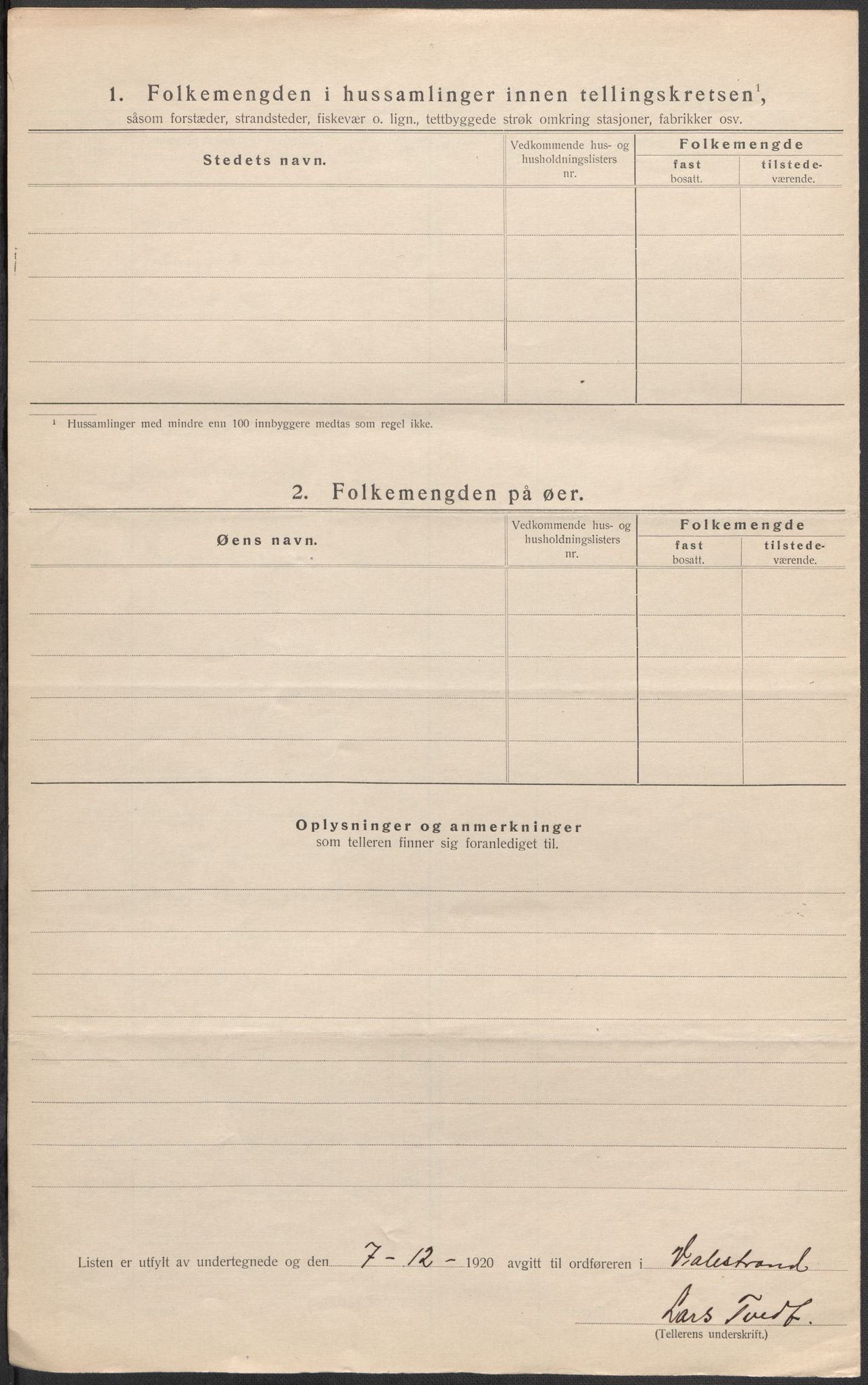 SAB, 1920 census for Valestrand, 1920, p. 12