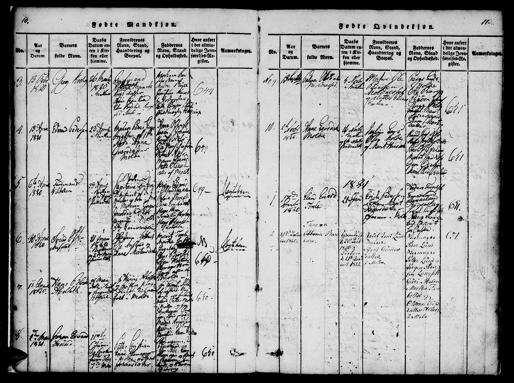 Ministerialprotokoller, klokkerbøker og fødselsregistre - Møre og Romsdal, SAT/A-1454/558/L0688: Parish register (official) no. 558A02, 1818-1843, p. 10-11