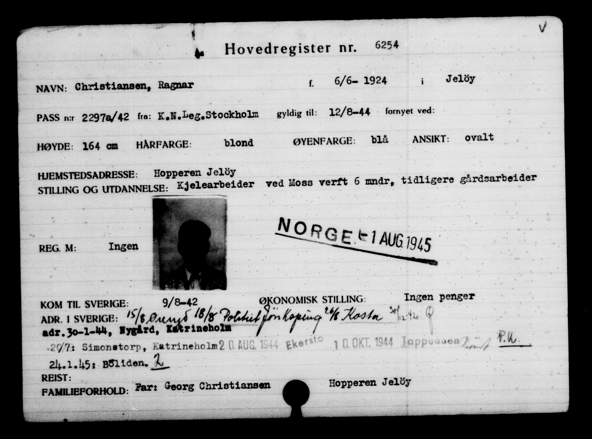 Utenriksstasjonene, Legasjonen i Stockholm, Flyktningkontoret, AV/RA-S-6753/V/Va/L0004: Kjesäterkartoteket, flyktninger med registreringsnr. 3496-6610, 1940-1945, p. 3244