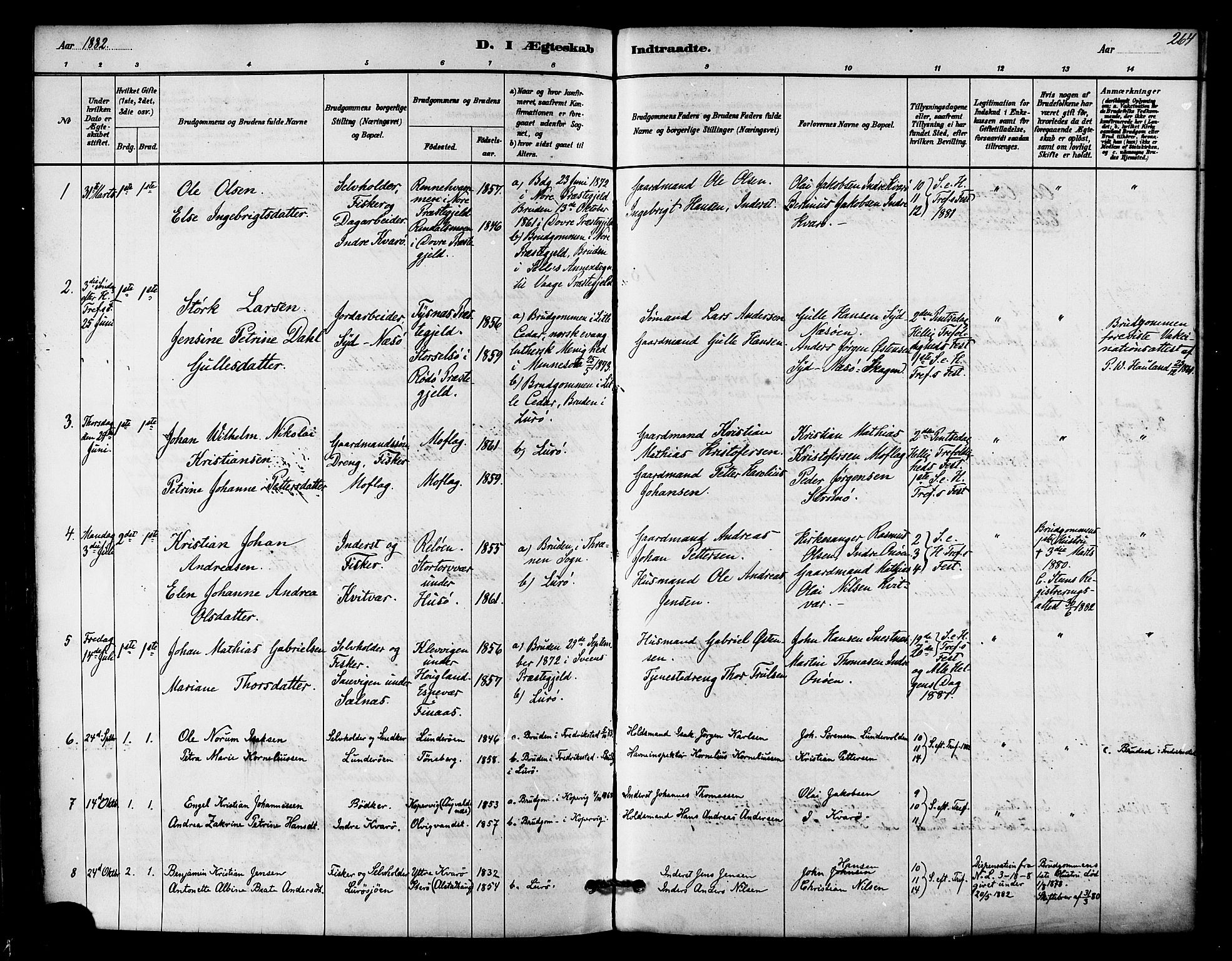 Ministerialprotokoller, klokkerbøker og fødselsregistre - Nordland, SAT/A-1459/839/L0568: Parish register (official) no. 839A05, 1880-1902, p. 264