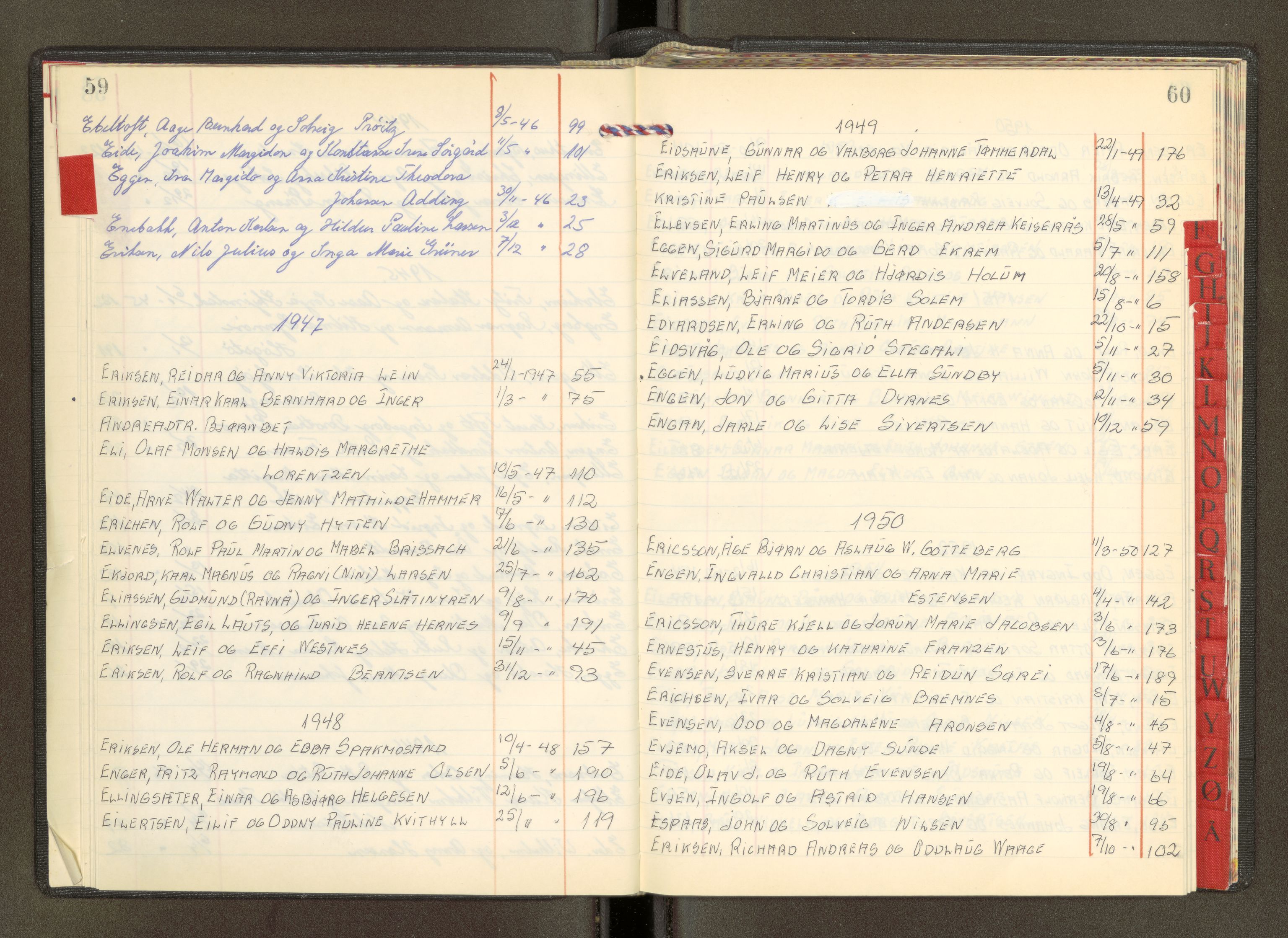 Trondheim byfogd, AV/SAT-A-0003/1/6/6Da/L0002: Register til vigselbøker, 1944-1966, p. 59-60