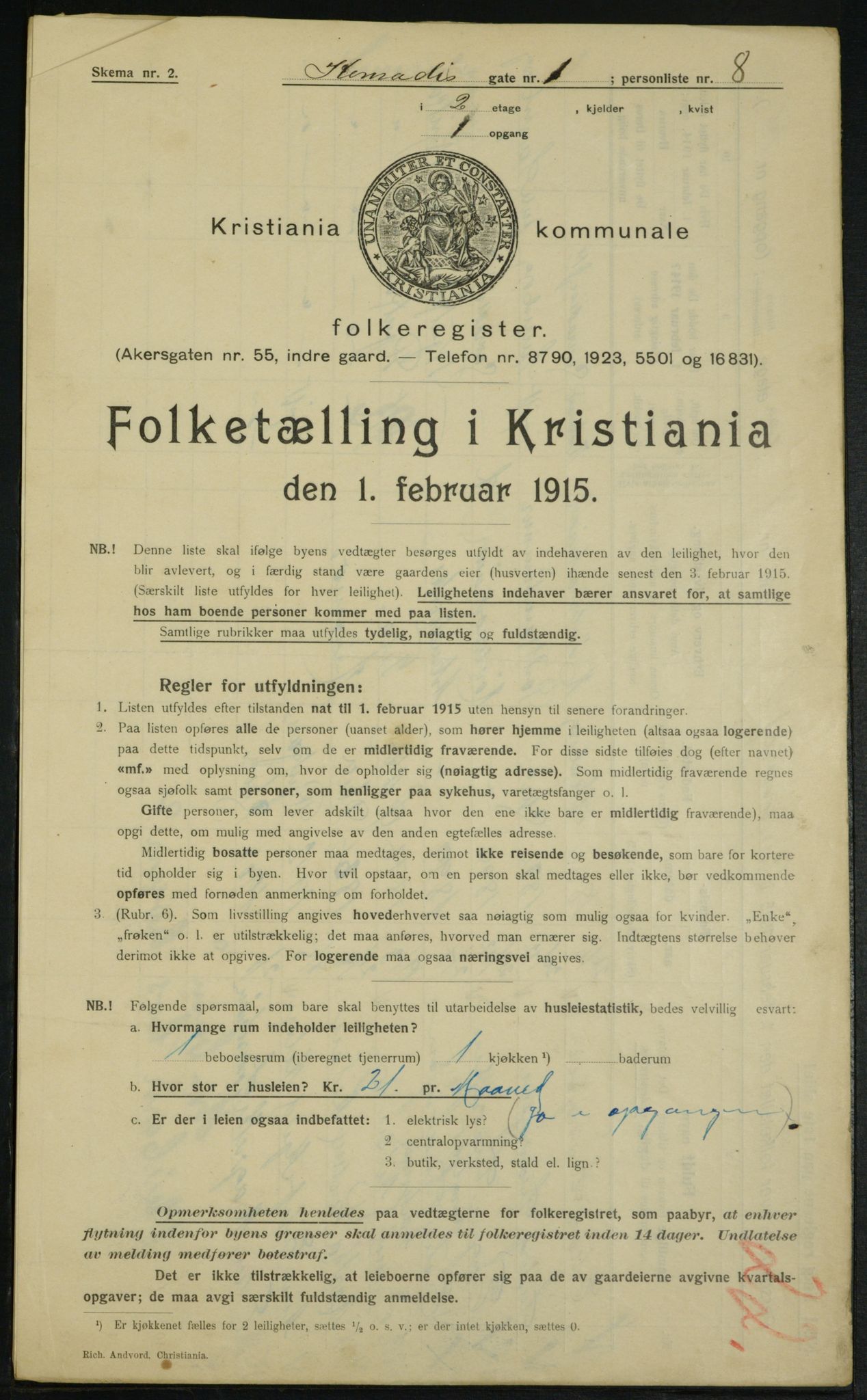 OBA, Municipal Census 1915 for Kristiania, 1915, p. 13296