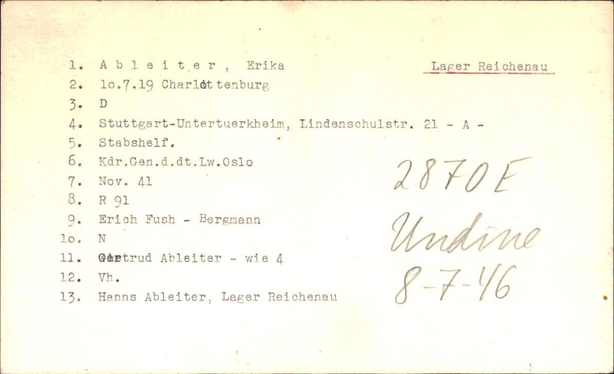 Hjemsendte tyskere , RA/RAFA-6487/D/Db/L0006: Adam-Zimmerman + Ableiter-Barta, 1945-1947, p. 281